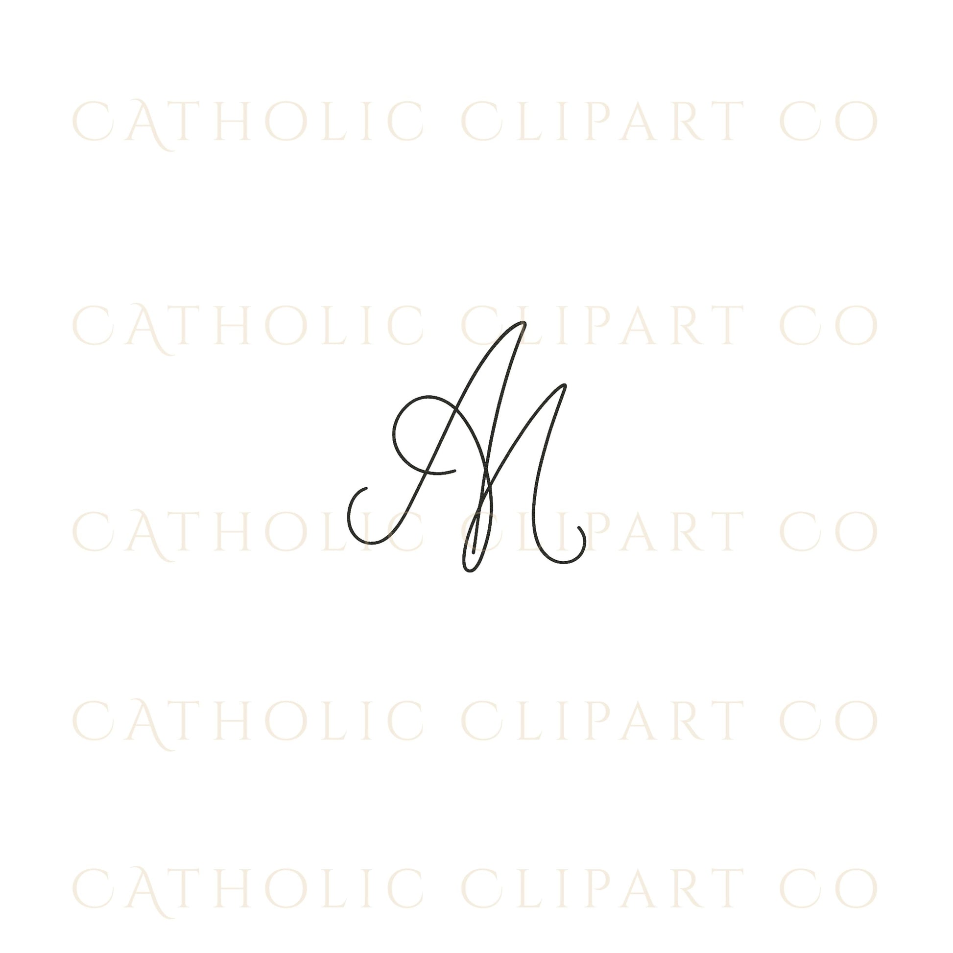 Blue Marian monogram with soft flower accents • Monograma mariano azul con flores suaves