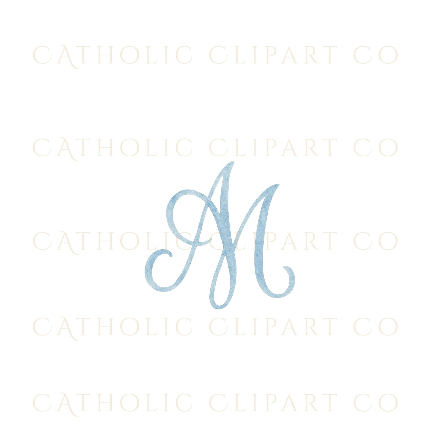 Light blue minimal Marian monogram • Monograma mariano minimalista en azul claro