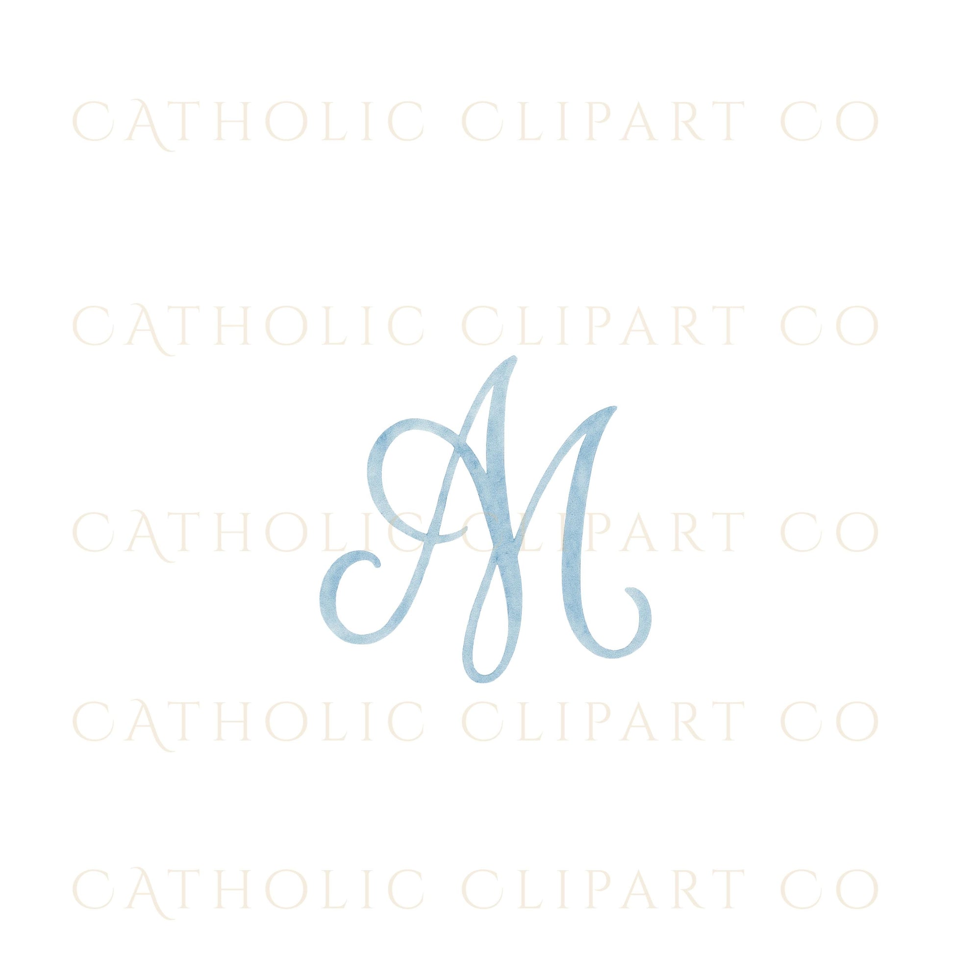 Light blue minimal Marian monogram • Monograma mariano minimalista en azul claro