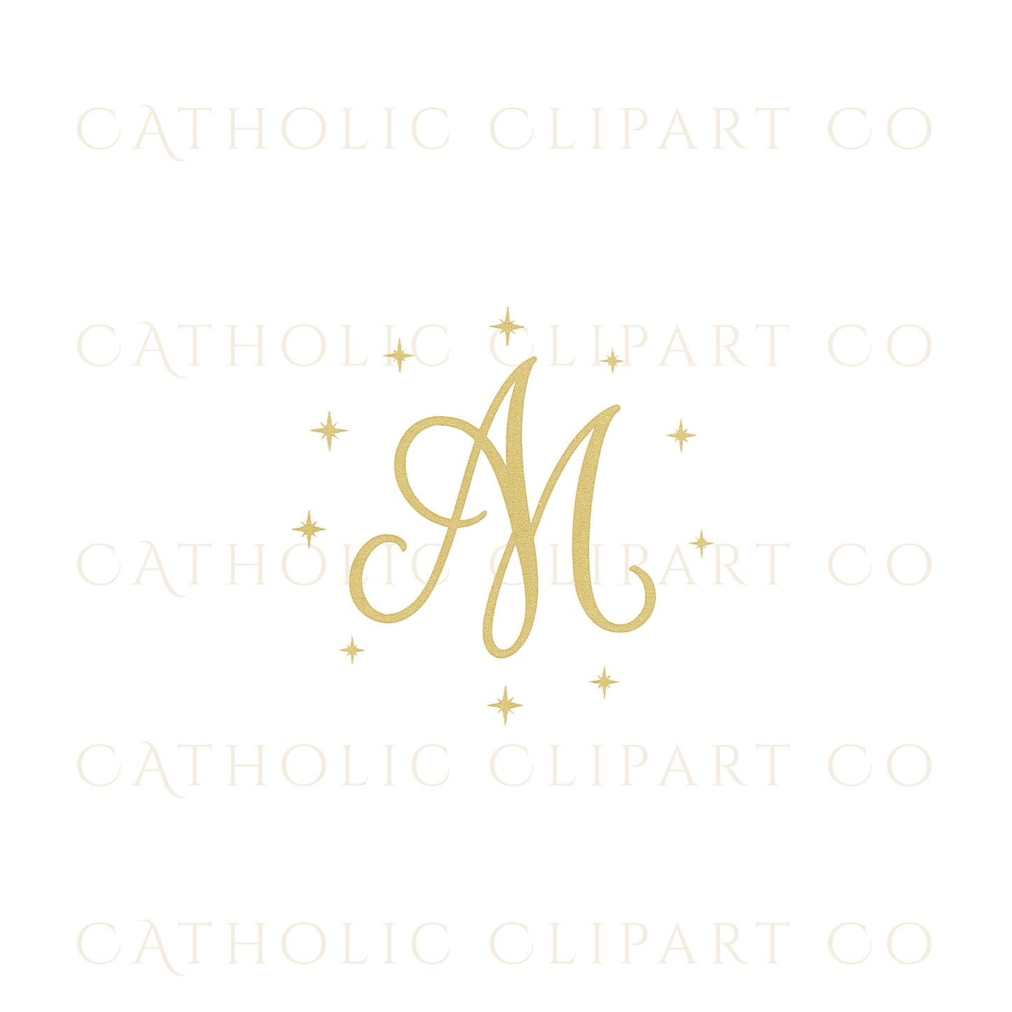 Gold rope-circle Marian monogram • Monograma mariano dorado con círculo trenzado