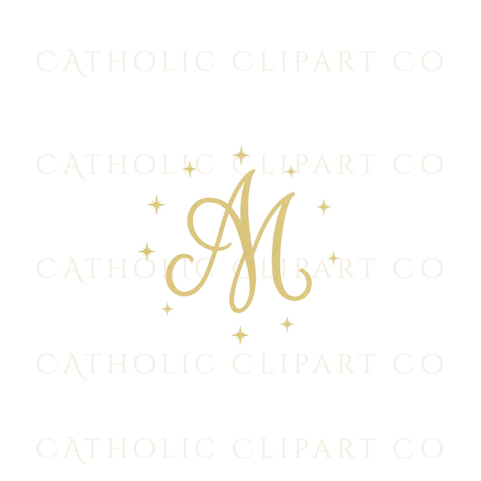 Gold rope-circle Marian monogram • Monograma mariano dorado con círculo trenzado