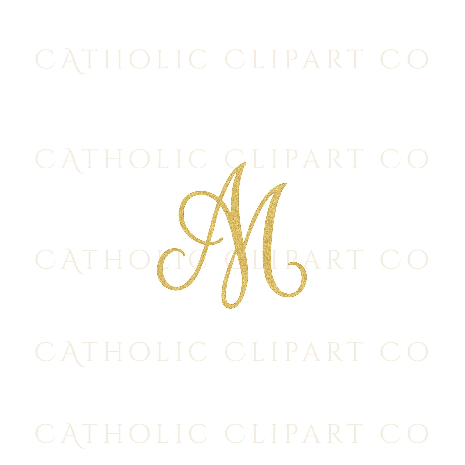 Marian Monogram Clipart |Catholic M Monogram Collection |Floral Marian Auspice Symbols | Blue & Gold Catholic Clipart |PNG JPG Christian Art