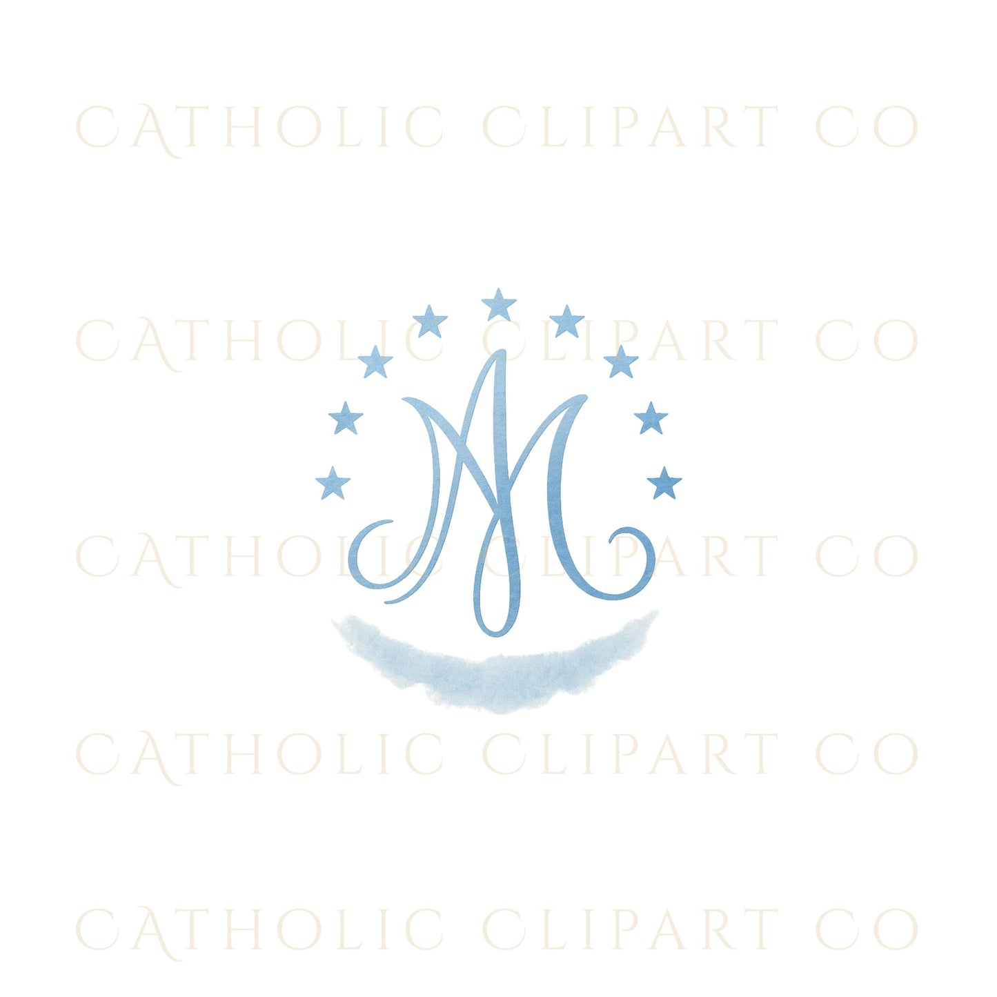 Soft blue Marian initial in watercolor style • Inicial mariana azul en estilo acuarela