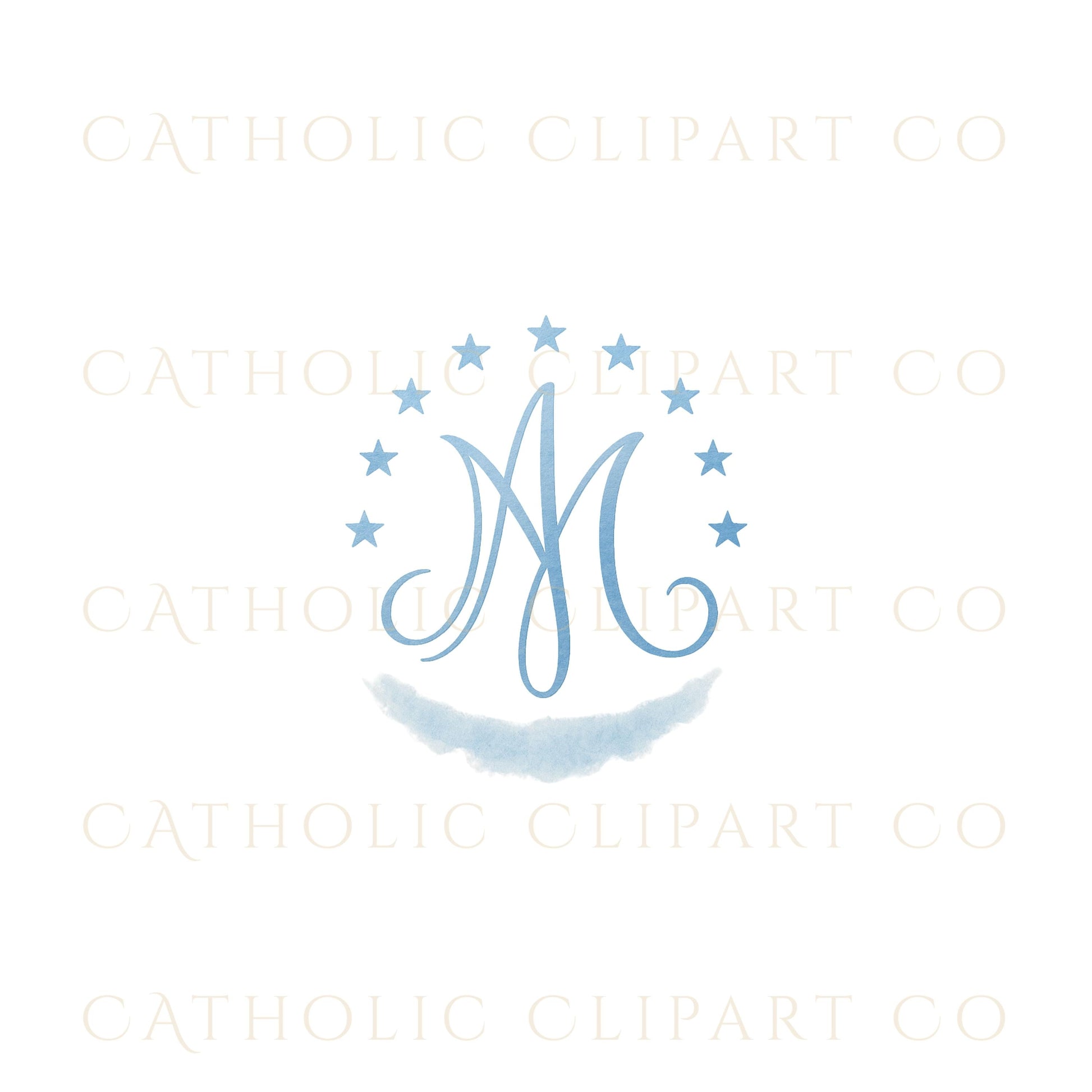 Soft blue Marian initial in watercolor style • Inicial mariana azul en estilo acuarela