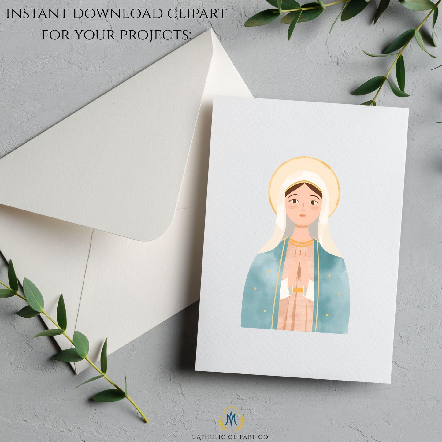 Watercolor Catholic saint image | Imagen de santa católica en acuarela