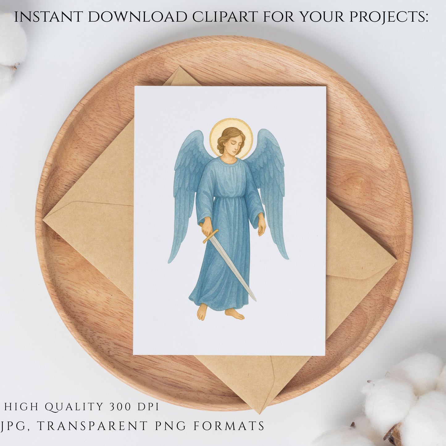 Watercolor St Michael Archangel with gold halo | San Miguel Arcángel en acuarela con halo dorado