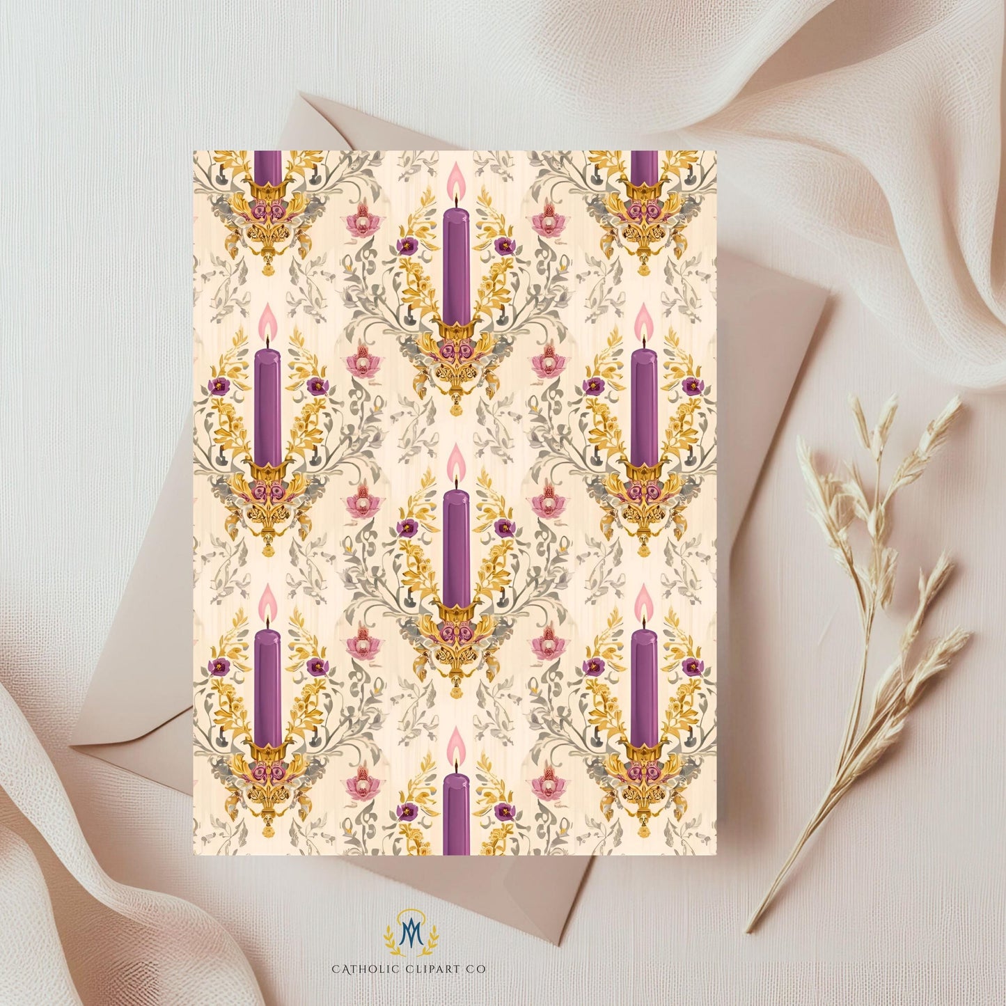 Religious Christmas scrapbook background with Advent candles / Fondo religioso navideño para scrapbooking con velas de Adviento