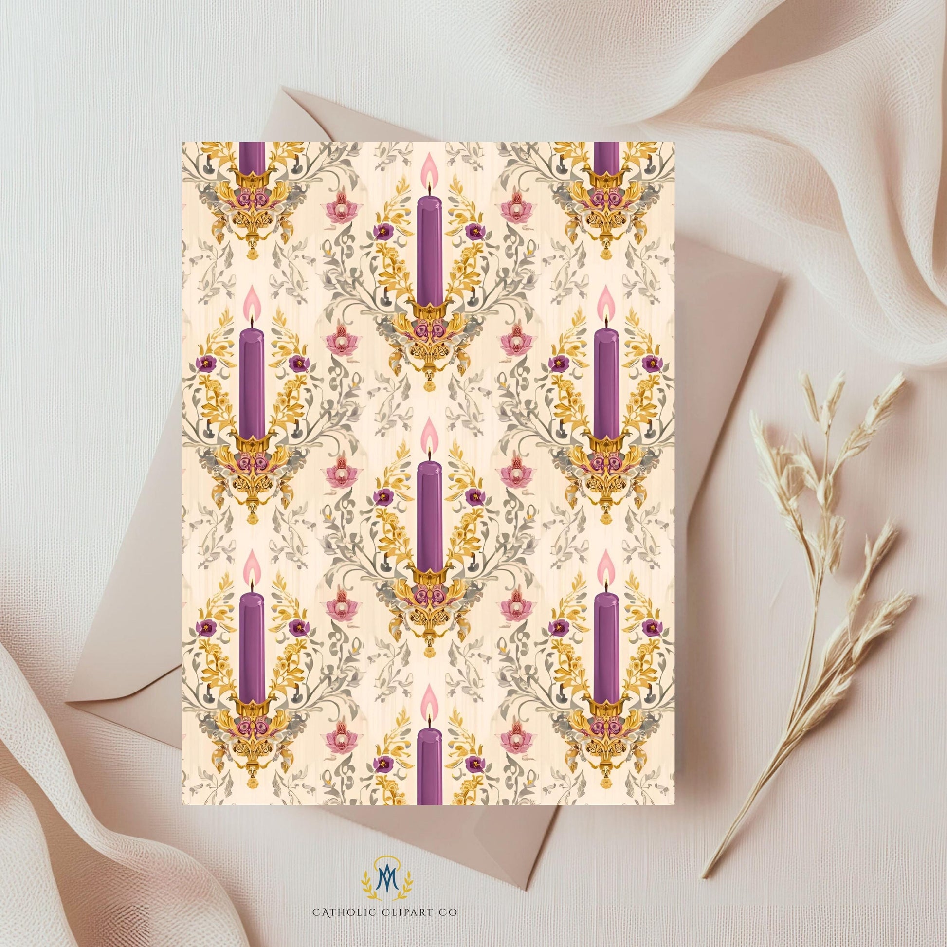 Religious Christmas scrapbook background with Advent candles / Fondo religioso navideño para scrapbooking con velas de Adviento