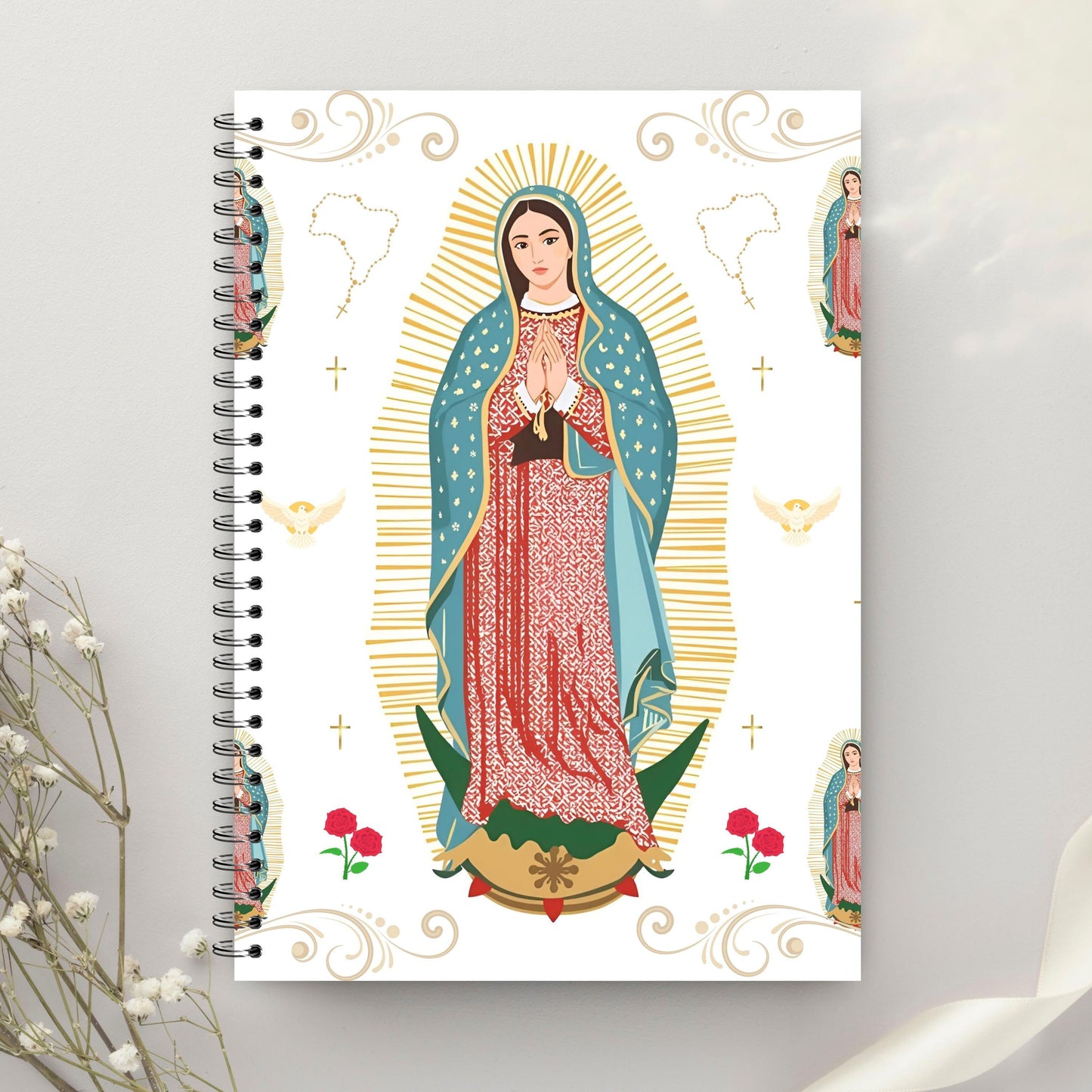 Virgen de Guadalupe religious digital background with gold crosses – Fondo digital religioso de la Virgen de Guadalupe con cruces doradas