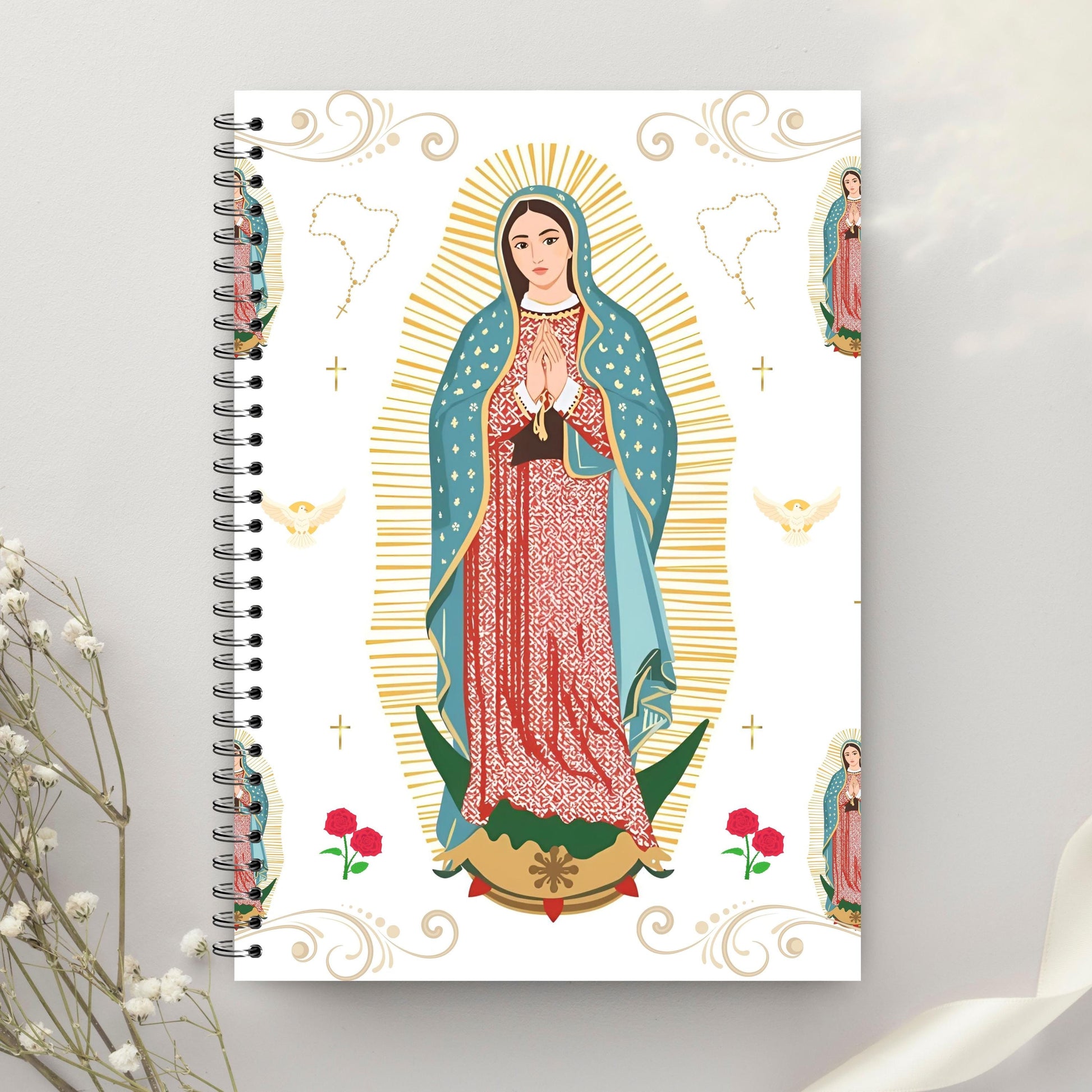 Virgen de Guadalupe religious digital background with gold crosses – Fondo digital religioso de la Virgen de Guadalupe con cruces doradas
