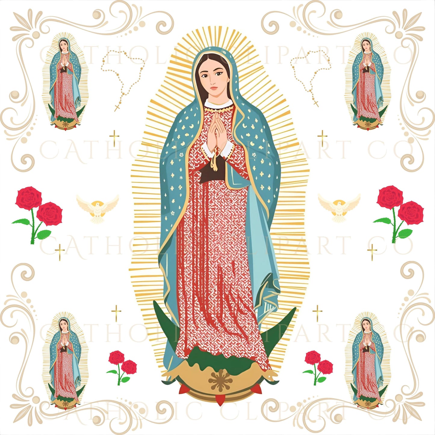 Catholic Virgin Mary devotional scrapbook paper 12x12 – Papel de scrapbook católico de la Virgen María 12x12