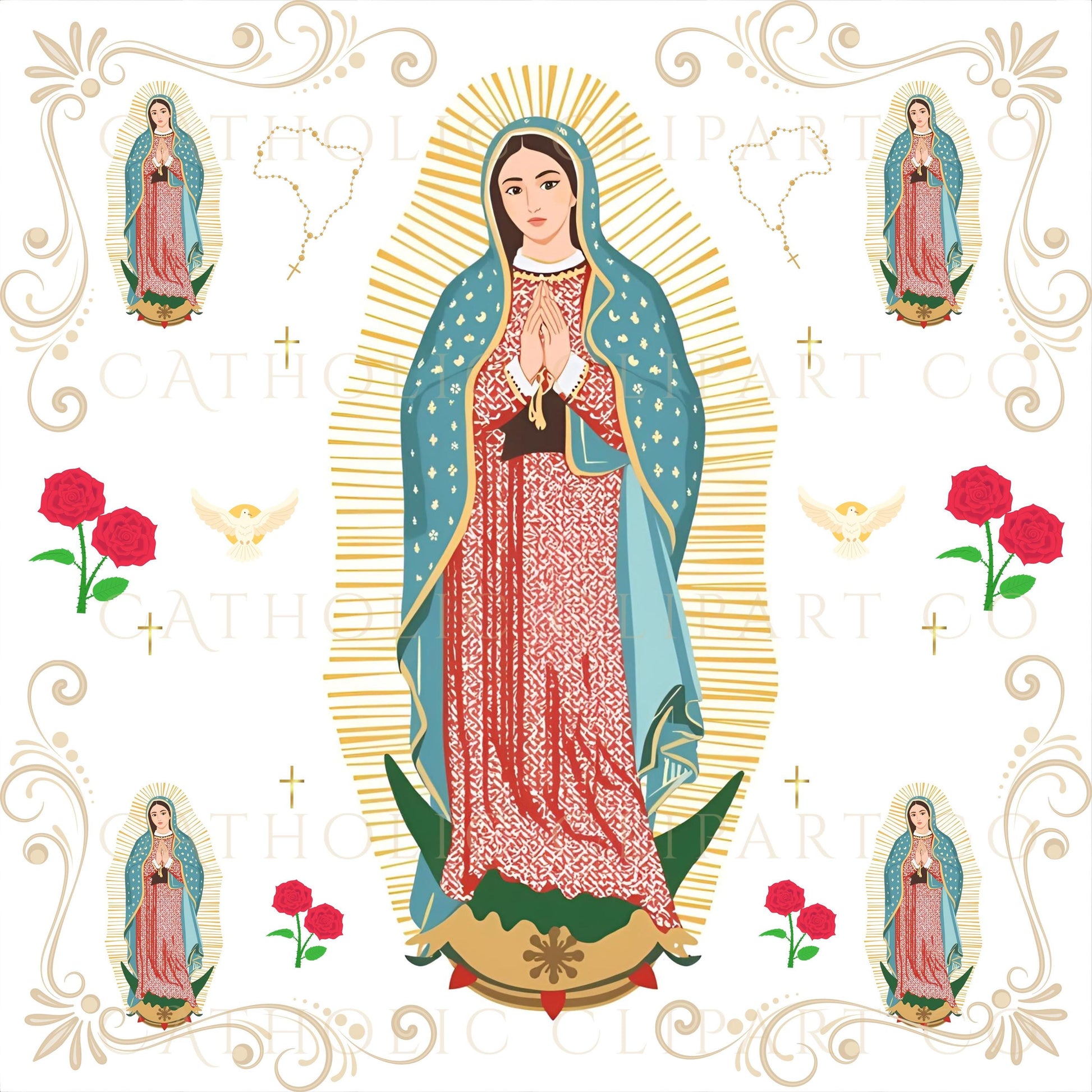 Catholic Virgin Mary devotional scrapbook paper 12x12 – Papel de scrapbook católico de la Virgen María 12x12