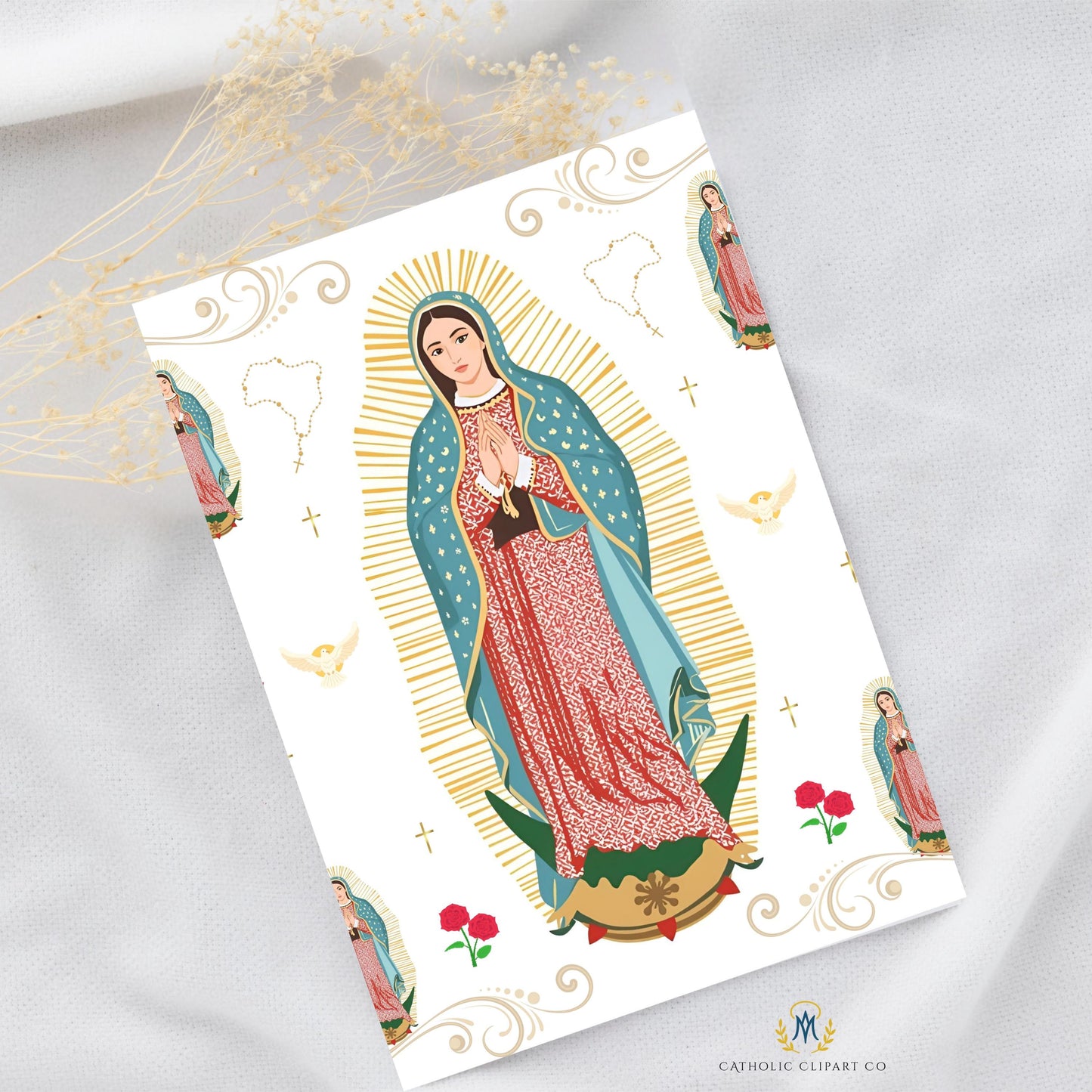 Catholic printable paper with Our Lady of Guadalupe art – Papel imprimible católico con arte de la Virgen de Guadalupe
