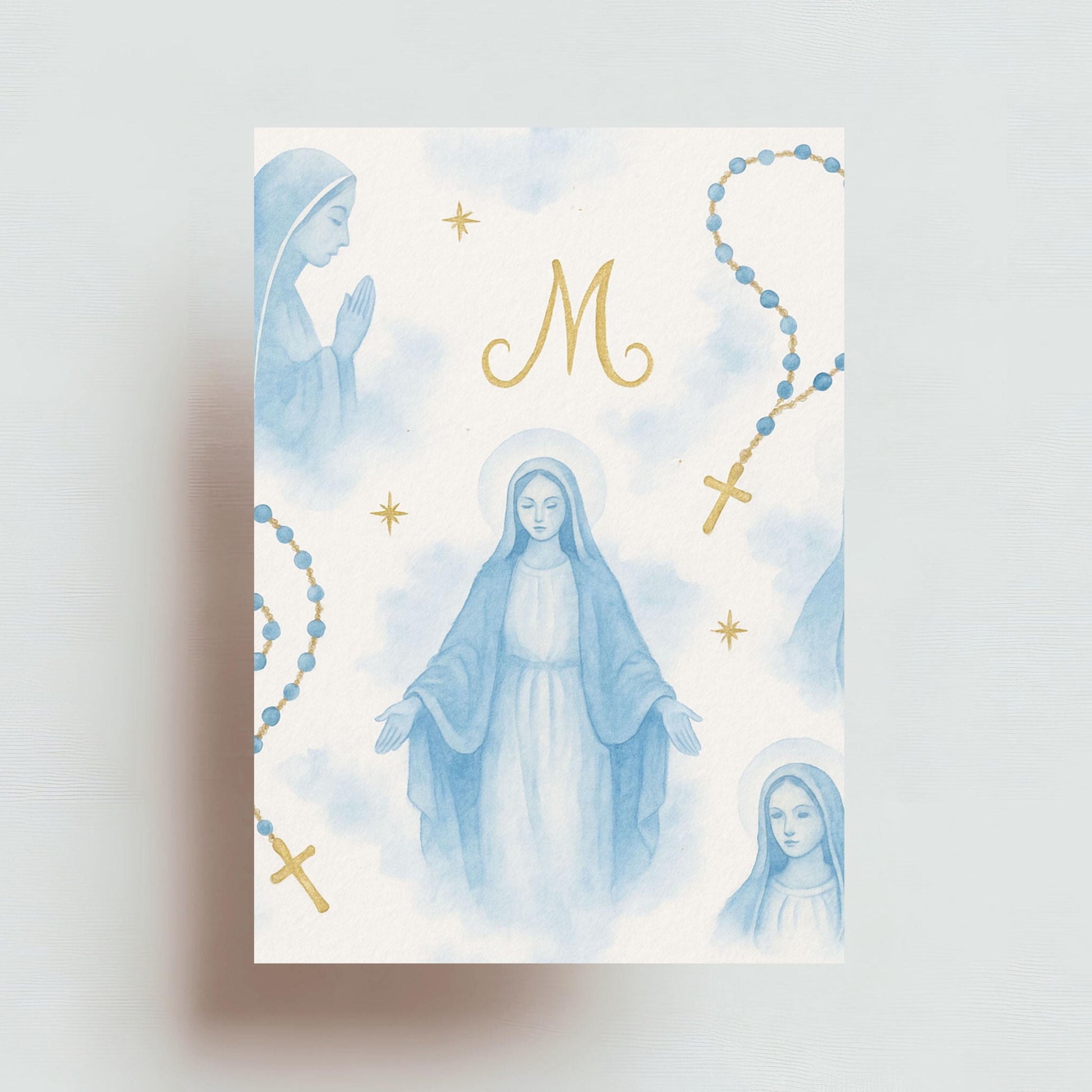 “Hand-painted Marian symbols and Virgin Mary portraits, non-seamless pattern”
“Símbolos marianos y retratos de la Virgen pintados a mano, patrón no continuo”