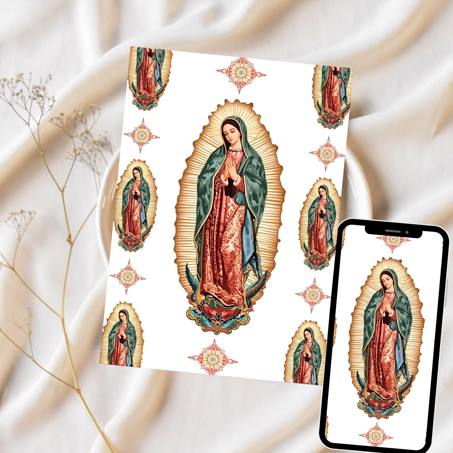 OLG non-seamless 12x12 digital paper – Papel digital 12x12 no continuo de la Virgen de Guadalupe
