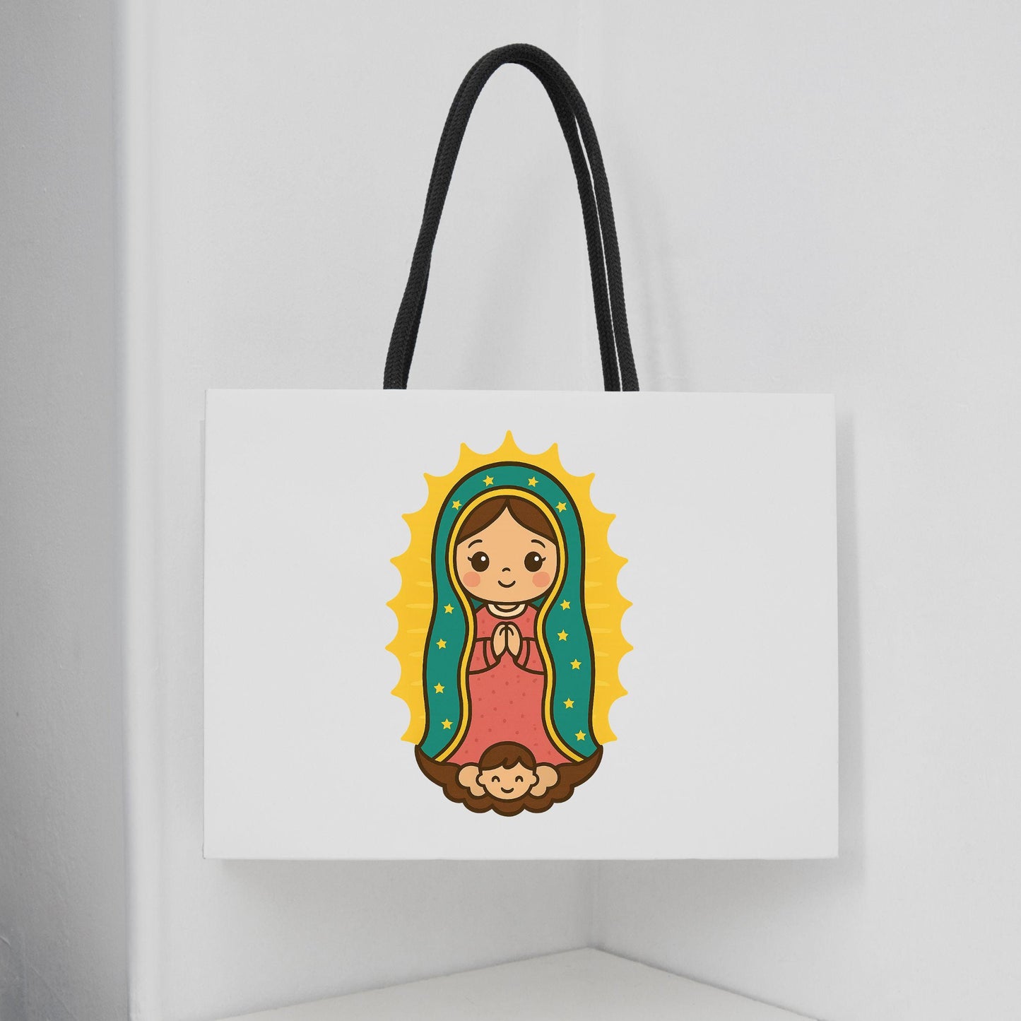 Chibi Virgin Mary Catholic illustration for crafts – Ilustración católica chibi de la Virgen María para manualidades