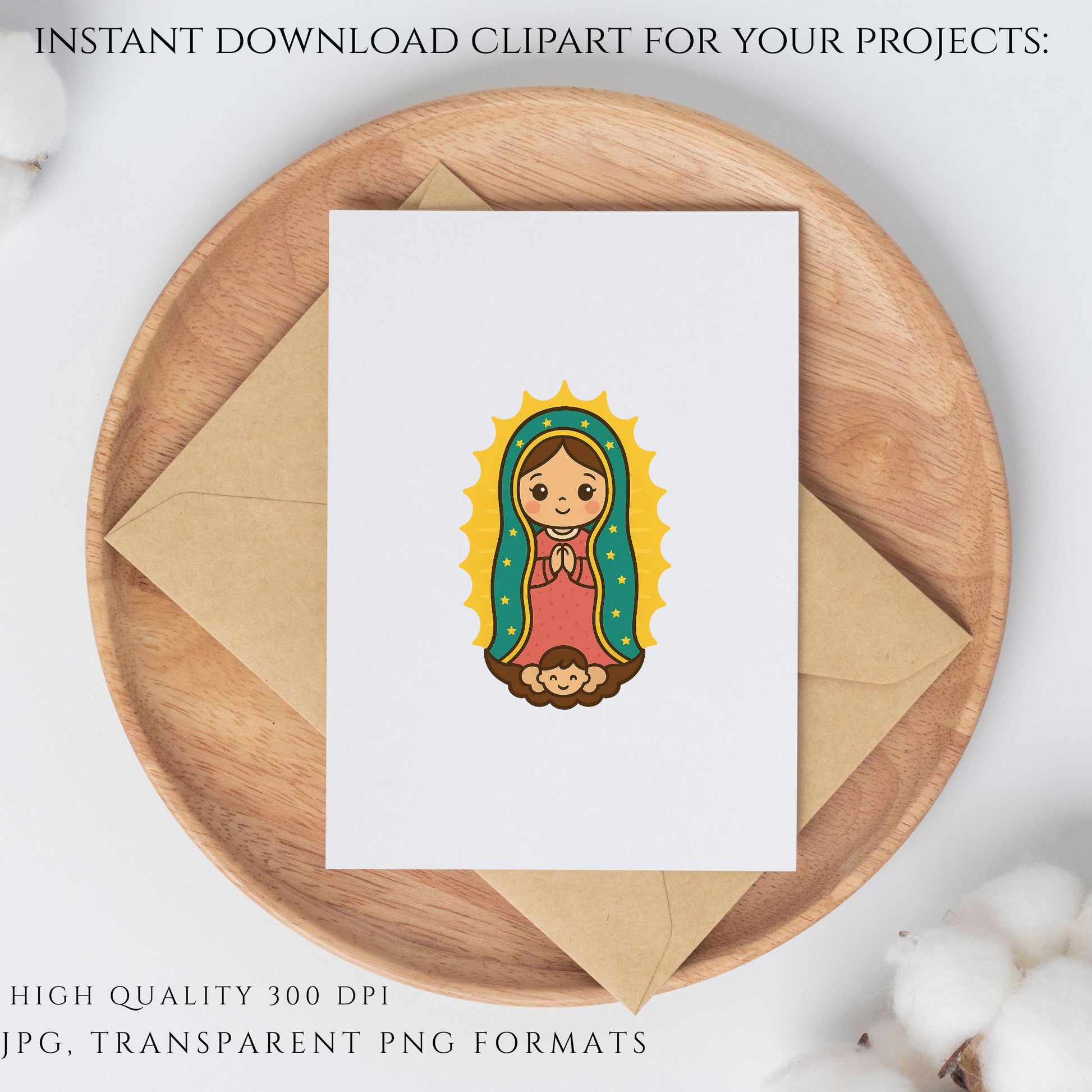 Cute Catholic Guadalupe PNG with praying hands – PNG católico tierno de Guadalupe con manos en oración