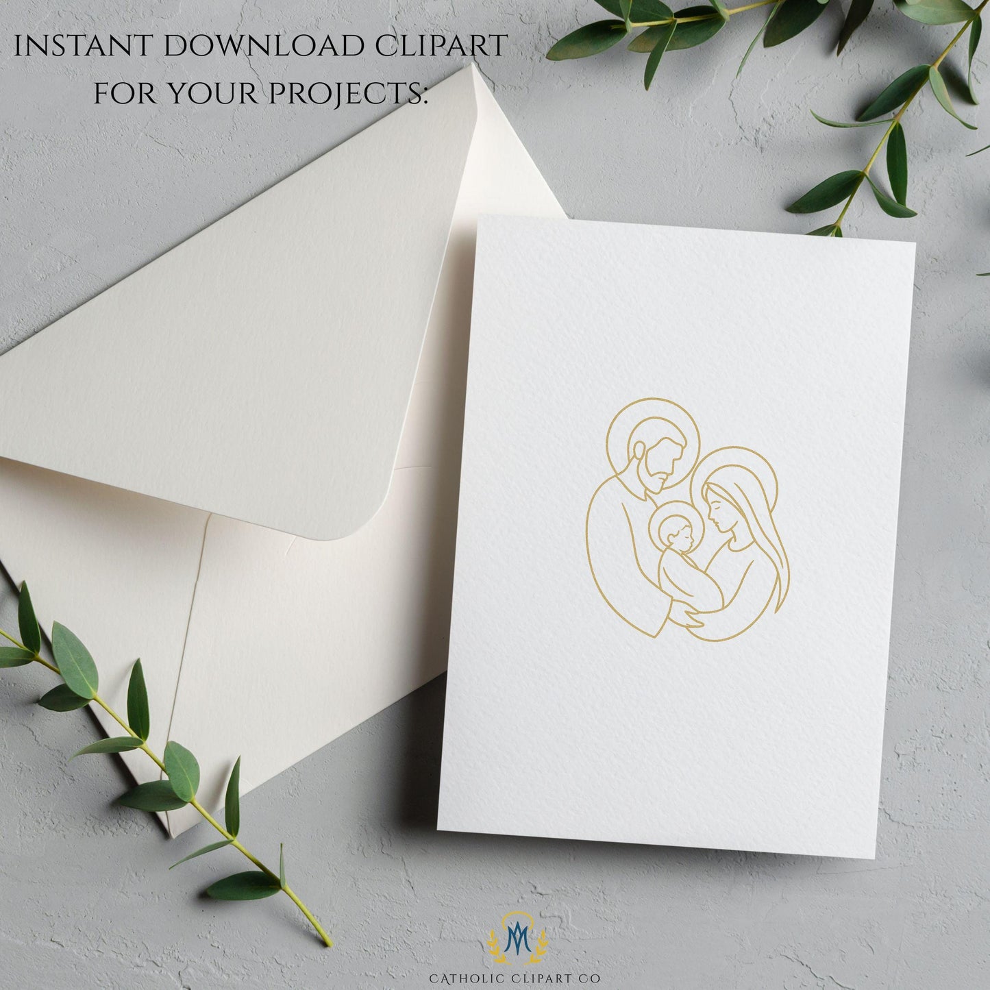 Catholic family silhouette in gold – Silueta católica familiar en dorado