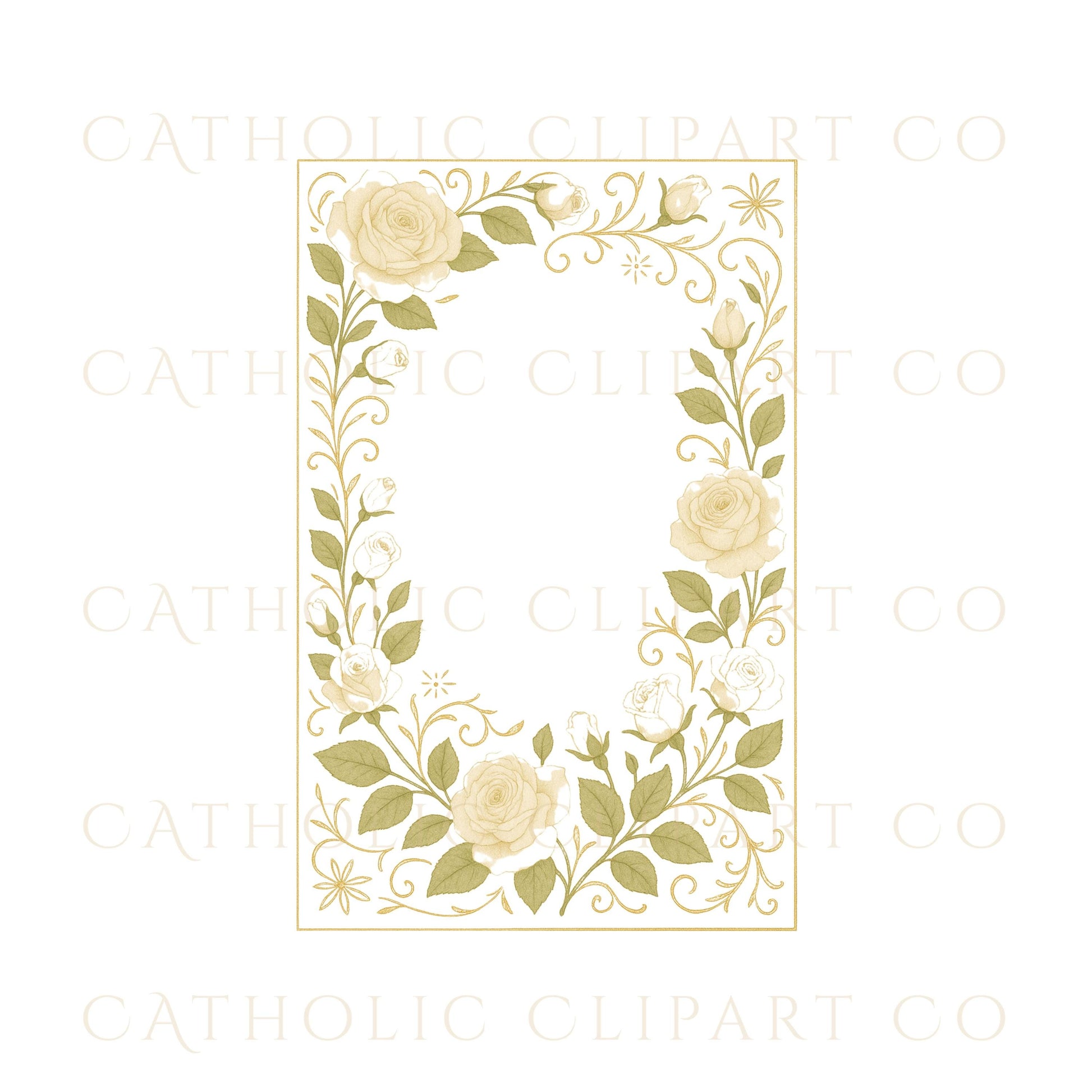 Floral wreath frame with watercolor roses – corona floral con rosas acuarela