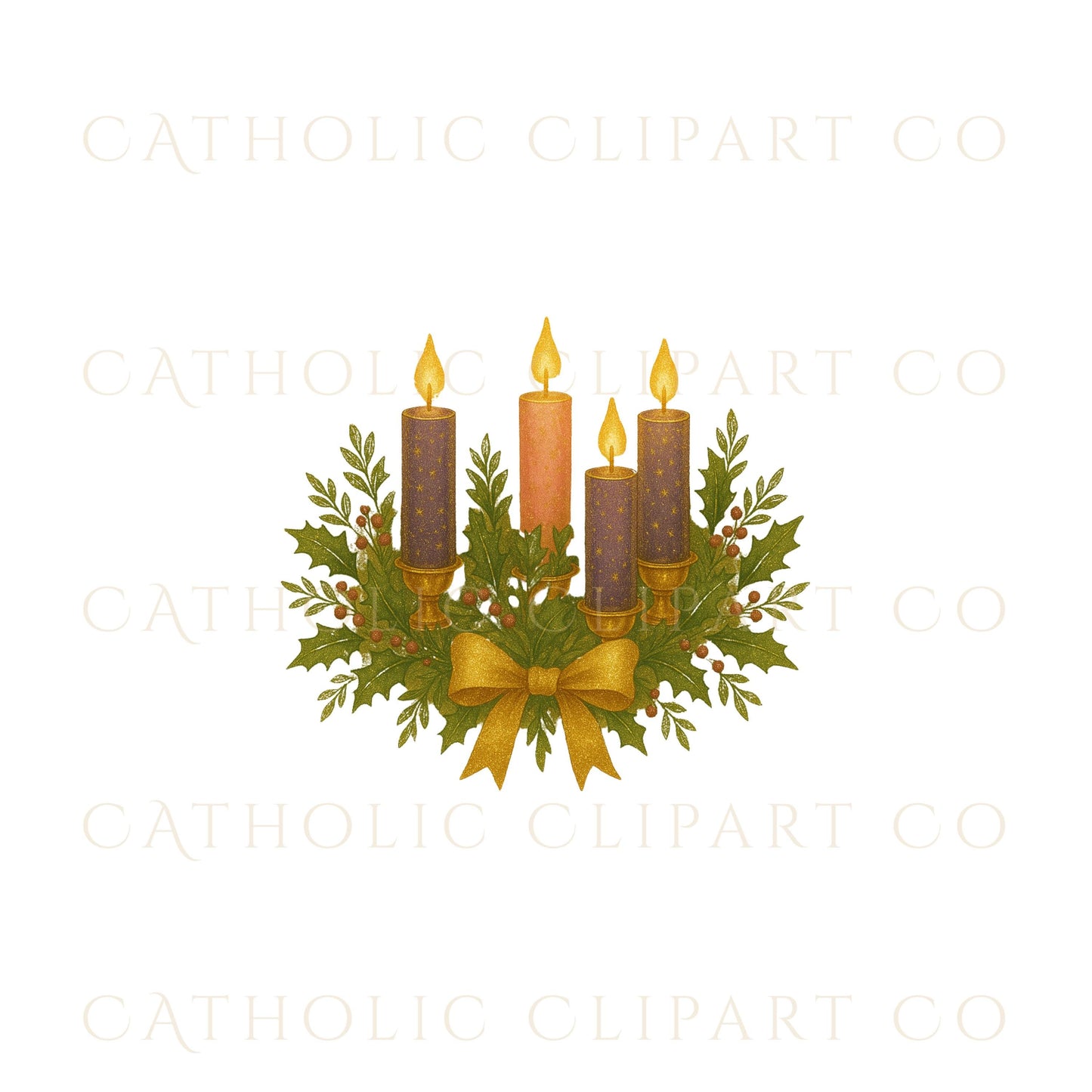 Unlit Advent candle set watercolor, conjunto de velas de Adviento sin llama en acuarela.