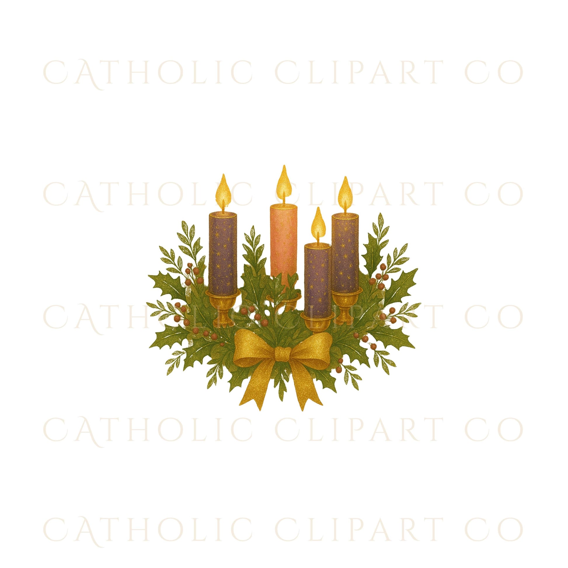 Unlit Advent candle set watercolor, conjunto de velas de Adviento sin llama en acuarela.