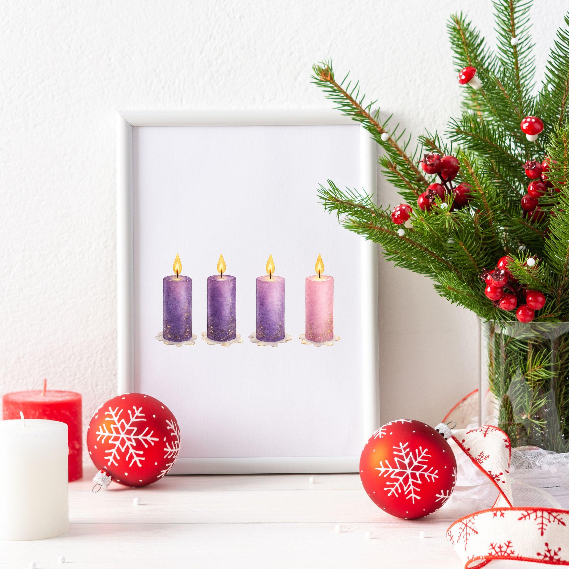 Advent Wreath Clipart Set • Watercolor Advent Candles PNG SVG JPG • Christmas Candle Clipart • Purple & Pink Candle Set • Christian Art