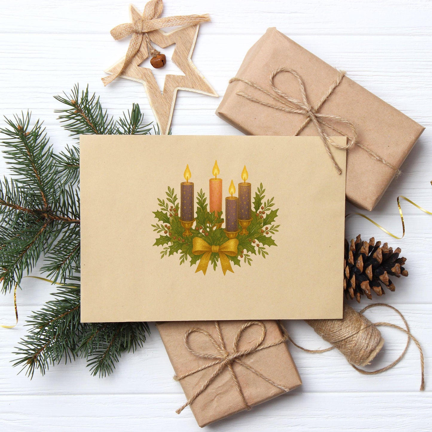 Advent candles clipart in watercolor style, velas de Adviento en estilo acuarela.