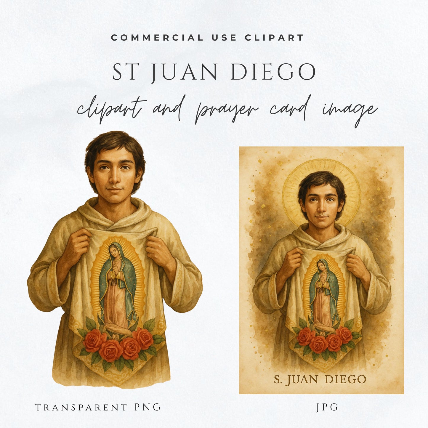 Saint Juan Diego holding tilma with Our Lady of Guadalupe illustration — San Juan Diego con la tilma y la Virgen de Guadalupe