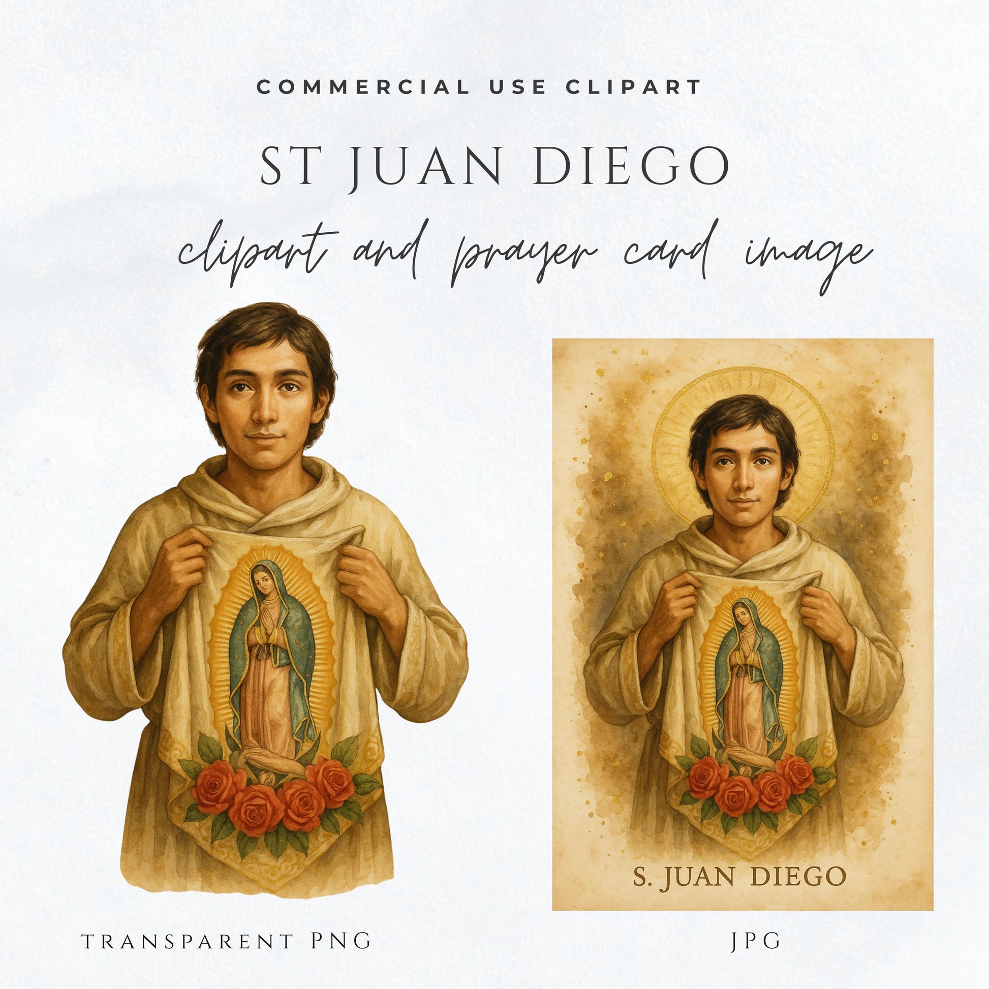 Saint Juan Diego holding tilma with Our Lady of Guadalupe illustration — San Juan Diego con la tilma y la Virgen de Guadalupe