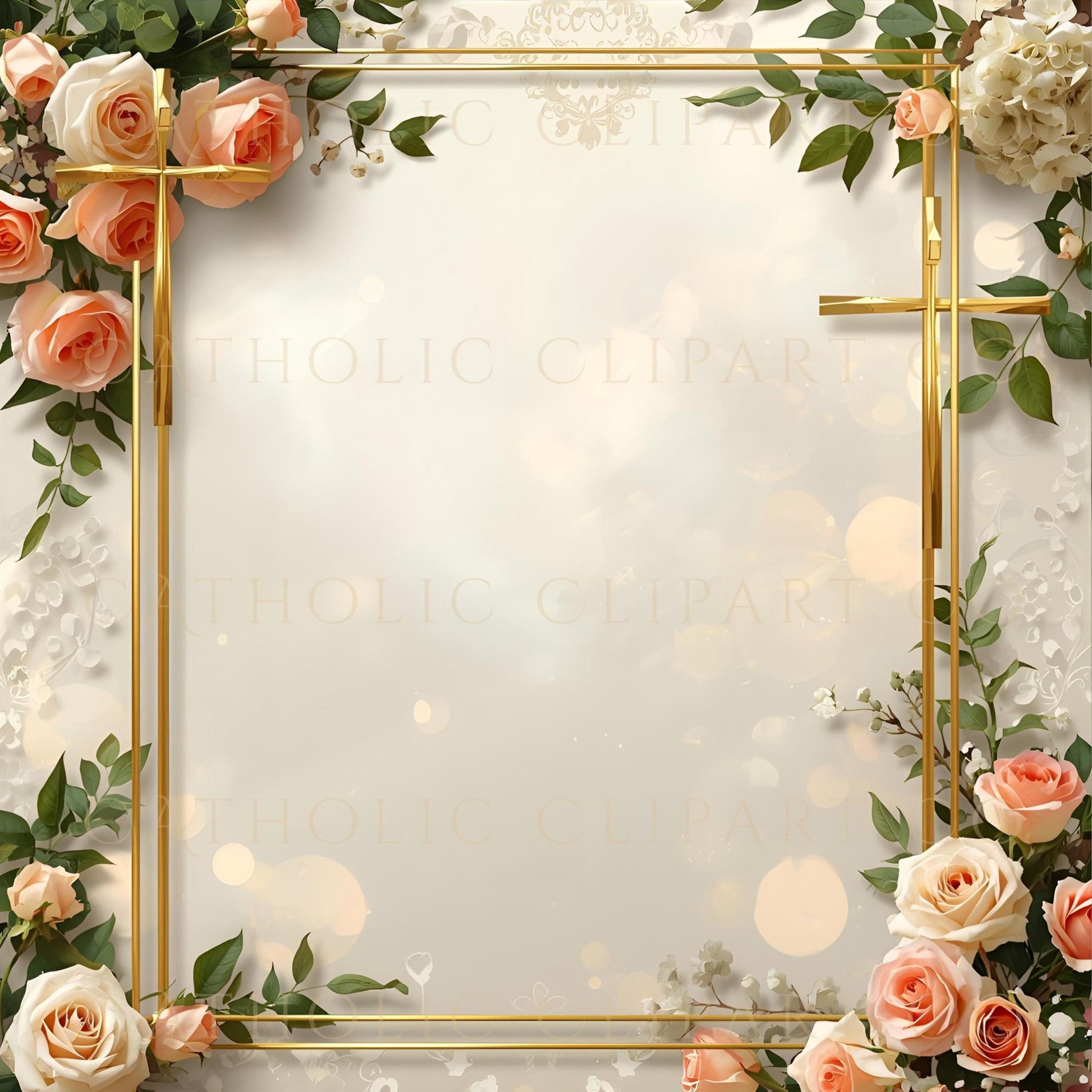 Rose and cross Catholic scrapbook paper used for faith journaling mockup / Papel de scrapbook católico con rosas y cruces usado en mockup de journaling de fe