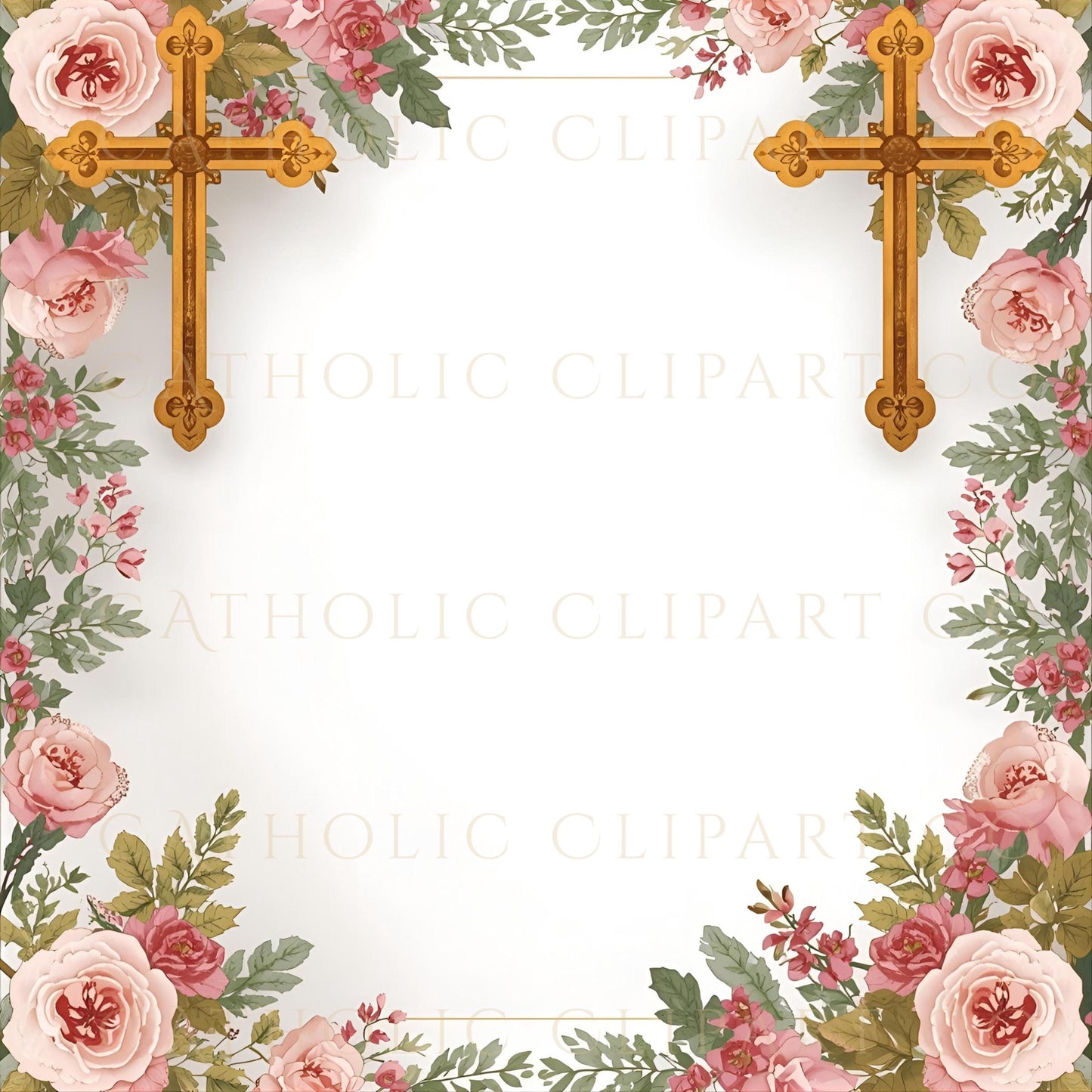 Rose cross religious digital paper for junk journals and faith planners / Papel digital religioso con rosas y cruces para junk journals y planners de fe
