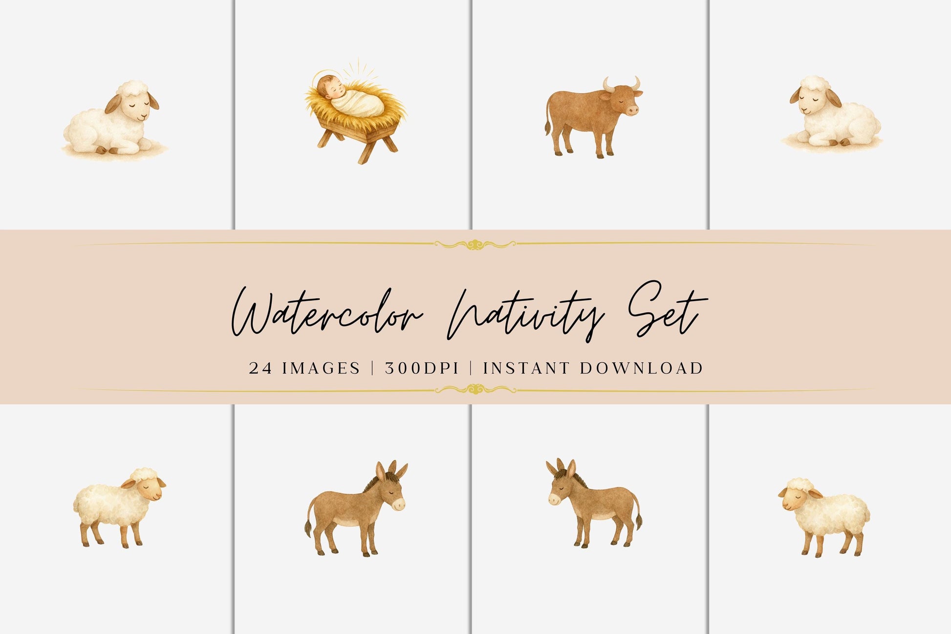 Christian Christmas Nativity scene PNG, soft watercolor style — Escena de la Natividad cristiana en PNG, estilo acuarela suave