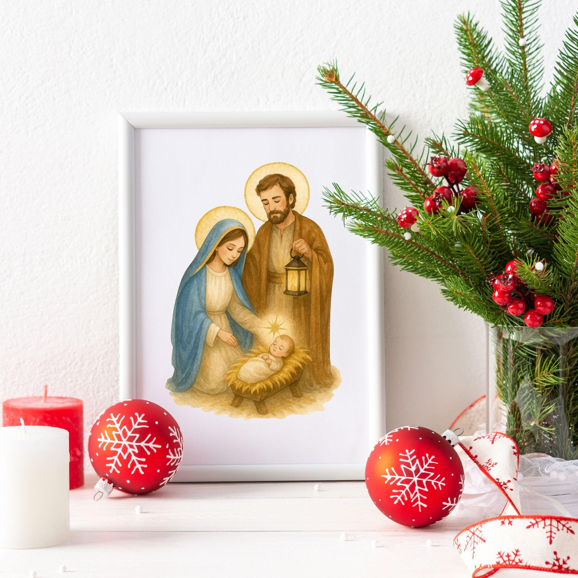 Manger stable watercolor clipart for Christian printables — Establo del pesebre en acuarela para imprimibles cristianos