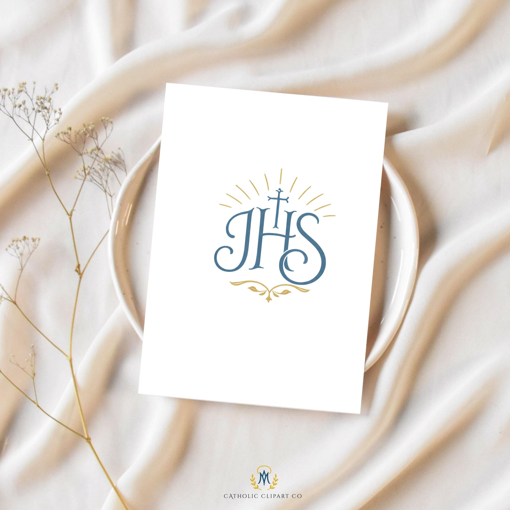 Catholic wedding decor clipart in blue and gold – Clipart decorativo de boda católica en azul y dorado