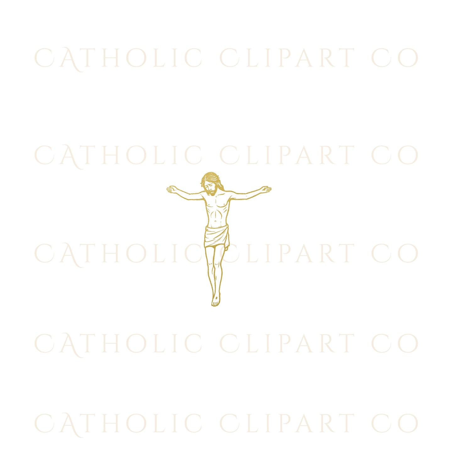 Jesus on the Cross Catholic clipart in gold foil style / Clipart católico de Jesús en la Cruz en estilo dorado