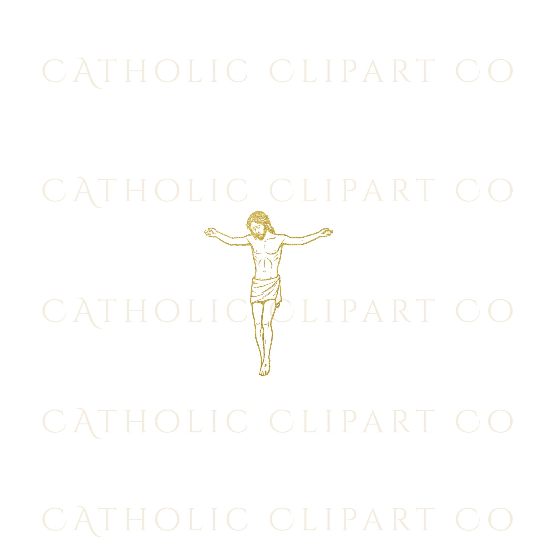 Jesus on the Cross Catholic clipart in gold foil style / Clipart católico de Jesús en la Cruz en estilo dorado