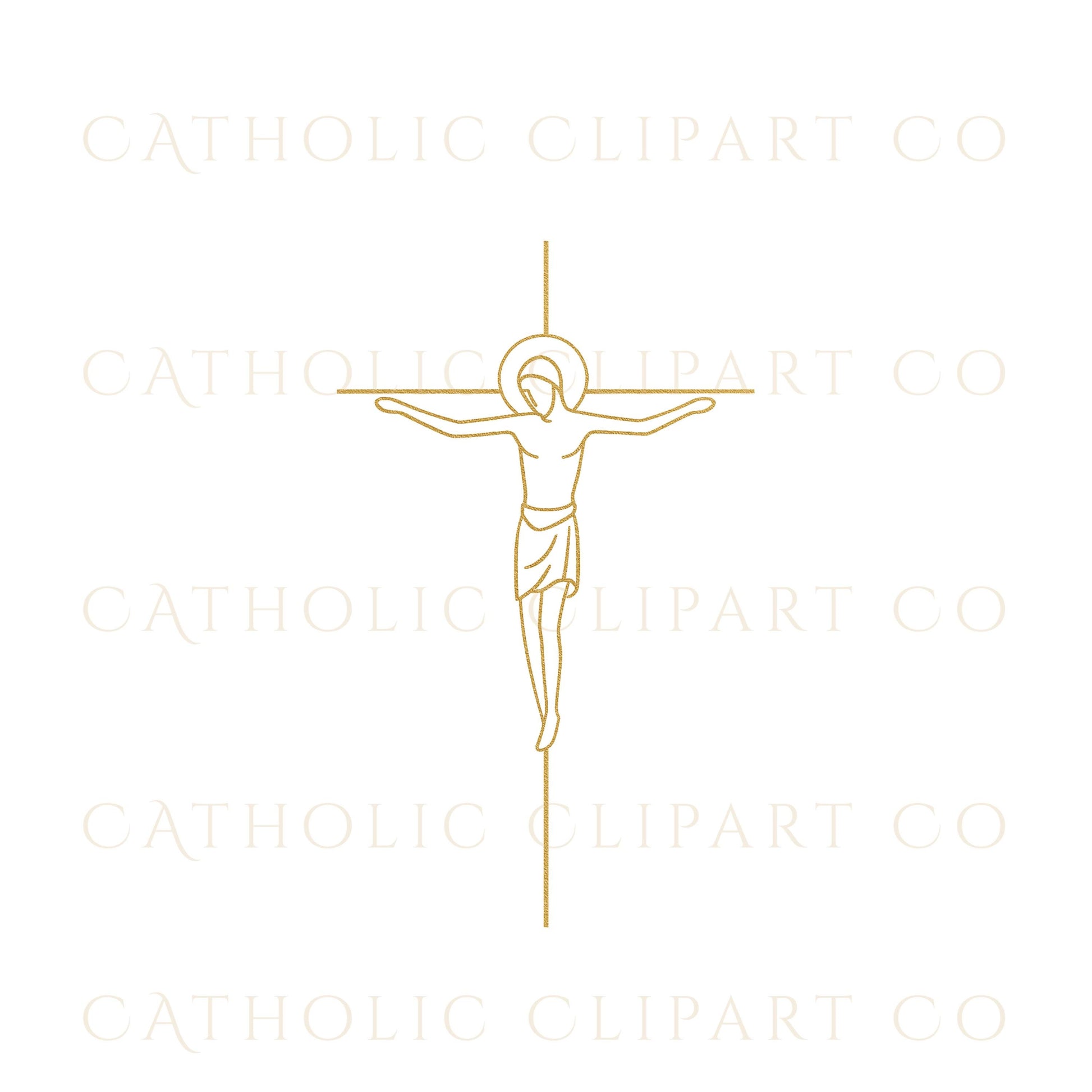 Minimal gold Catholic cross clipart illustration / Ilustración de clipart de cruz católica dorada minimalista