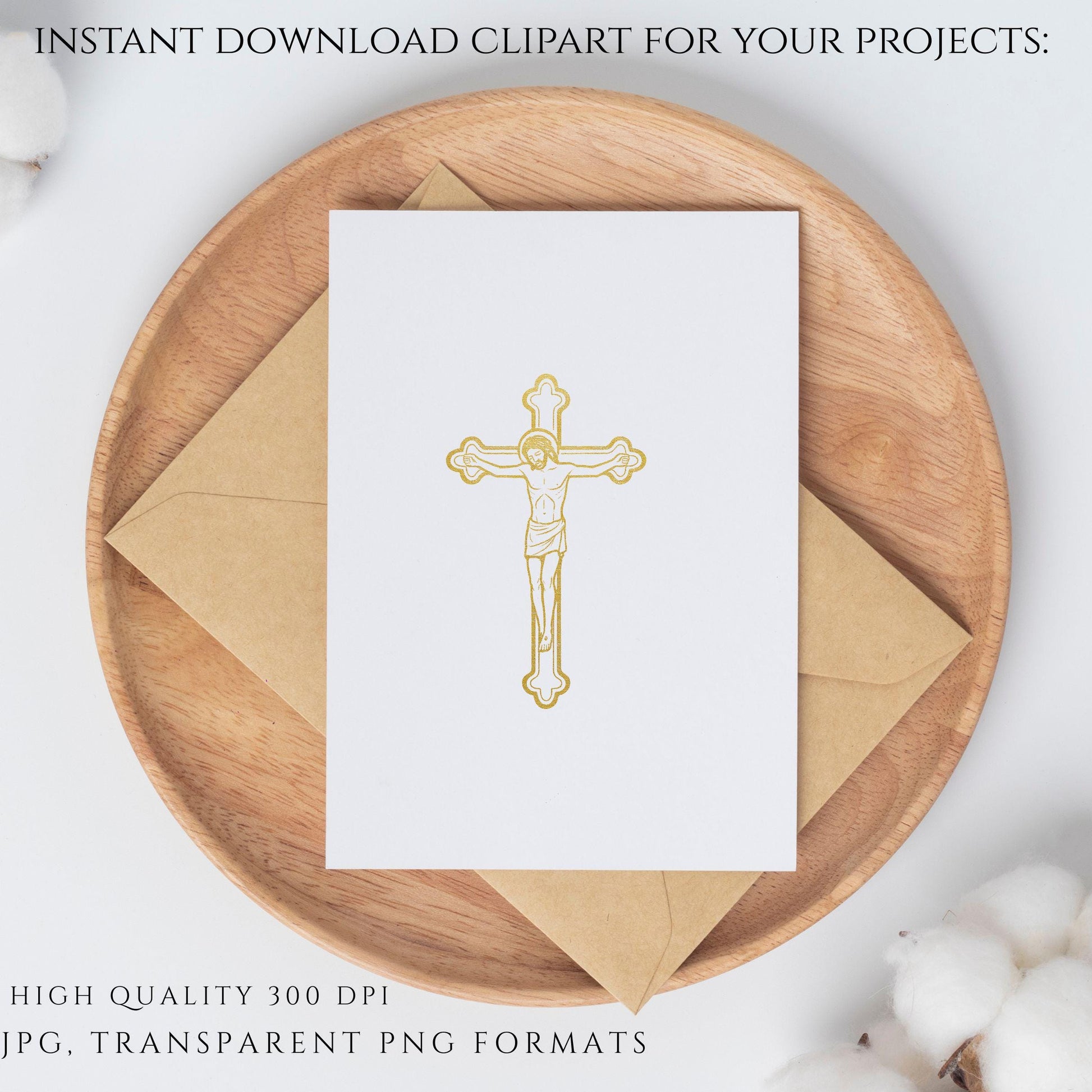 Gold crucifix PNG clipart for devotional artwork / Clipart PNG de crucifijo dorado para arte devocional