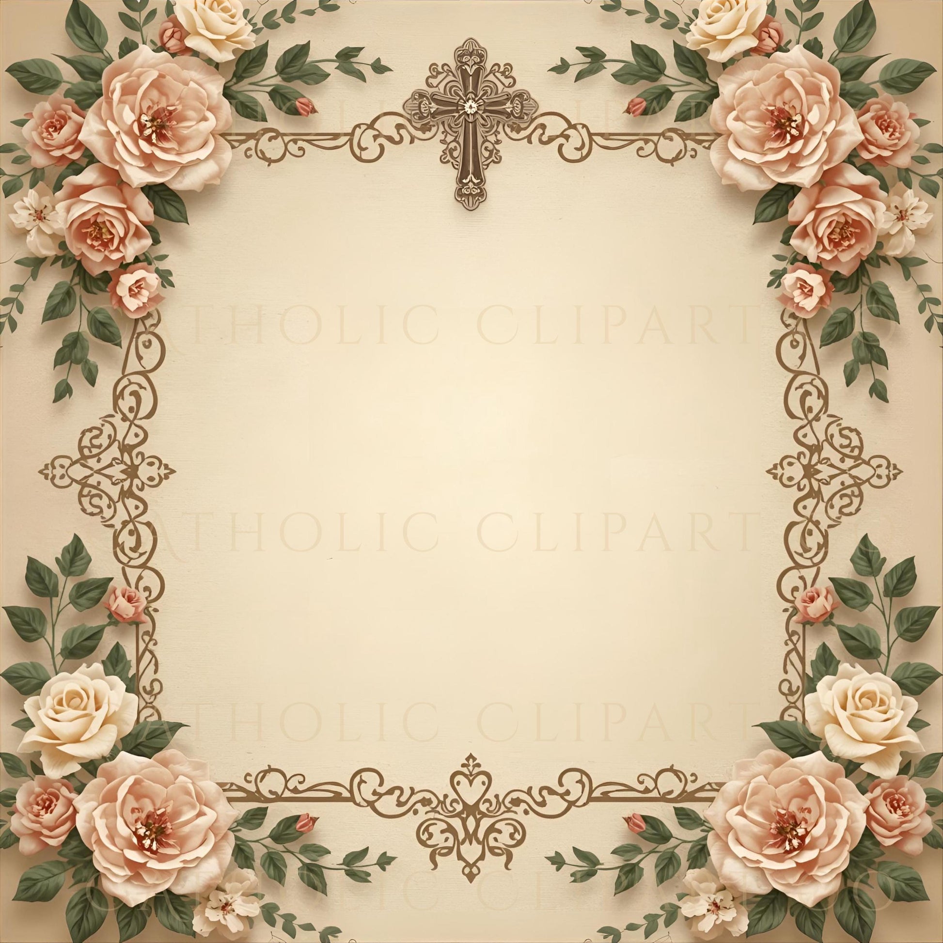 Floral religious border with vintage gold accents • Borde religioso floral con acentos dorados vintage