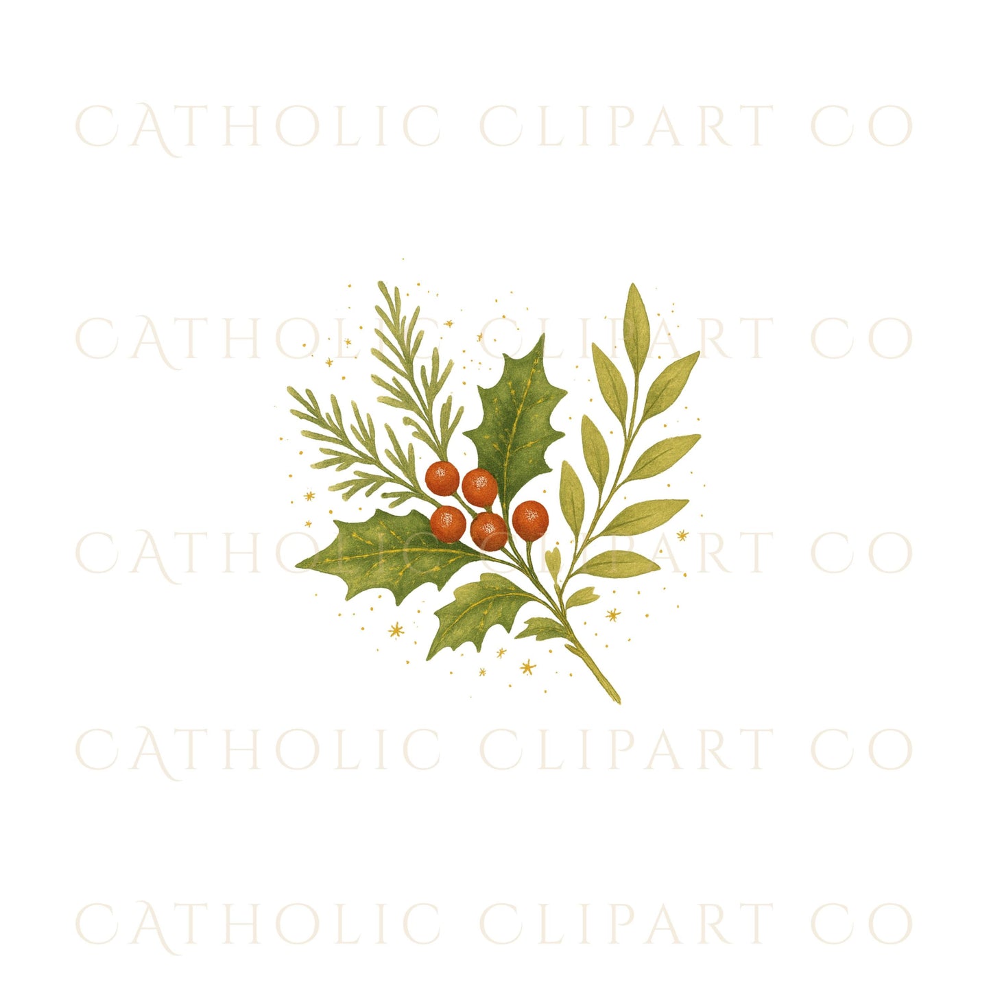 Marian Christmas wreath with golden Auspice monogram — Guirnalda mariana con monograma dorado de Auspicio