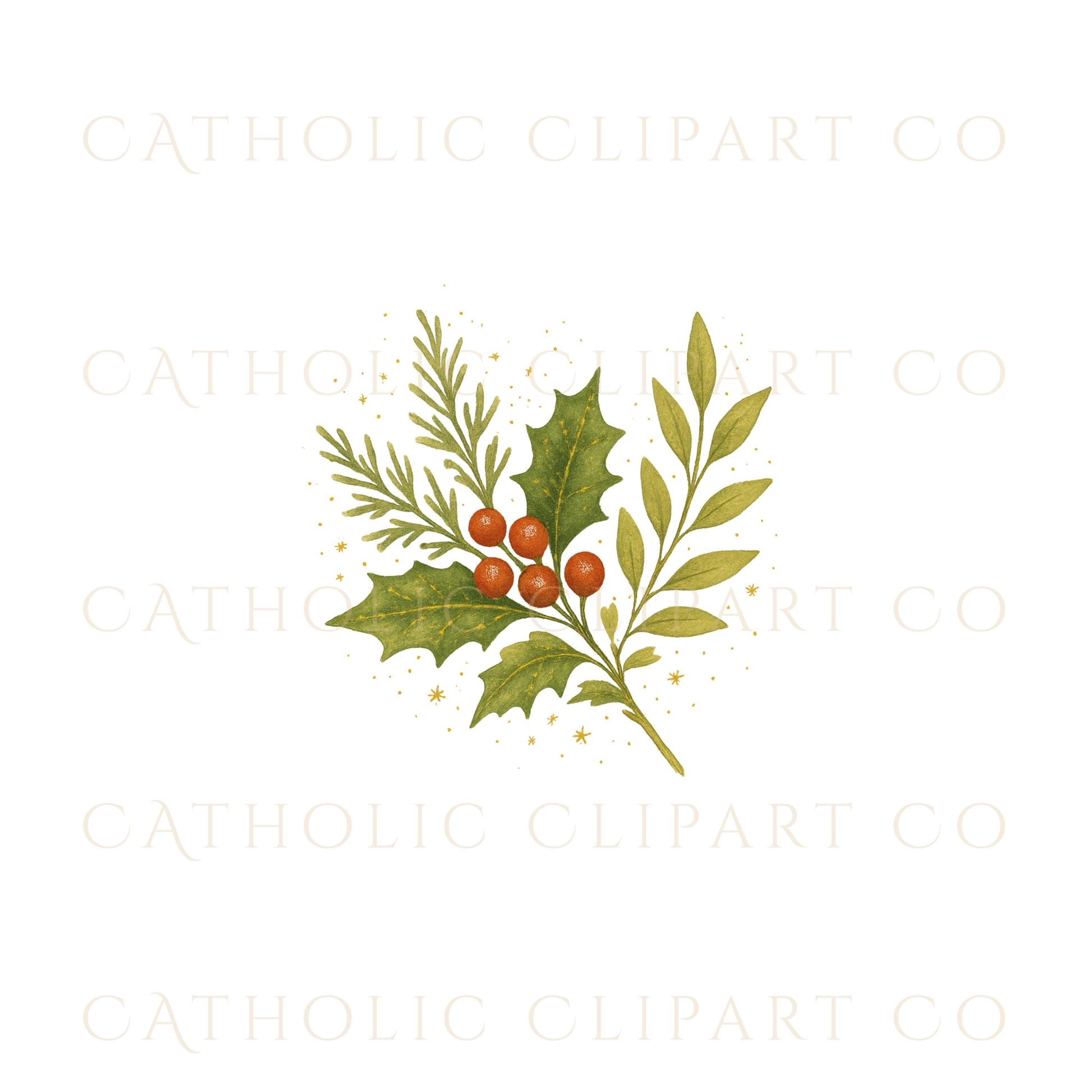 Marian Christmas wreath with golden Auspice monogram — Guirnalda mariana con monograma dorado de Auspicio