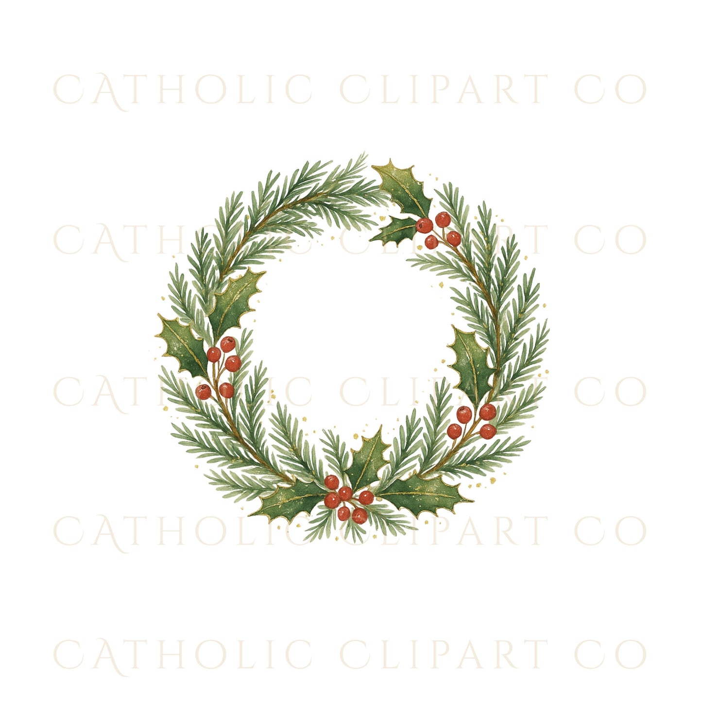 Elegant poinsettia and evergreen wreath clipart — Guirnalda elegante de nochebuenas y ramas verdes