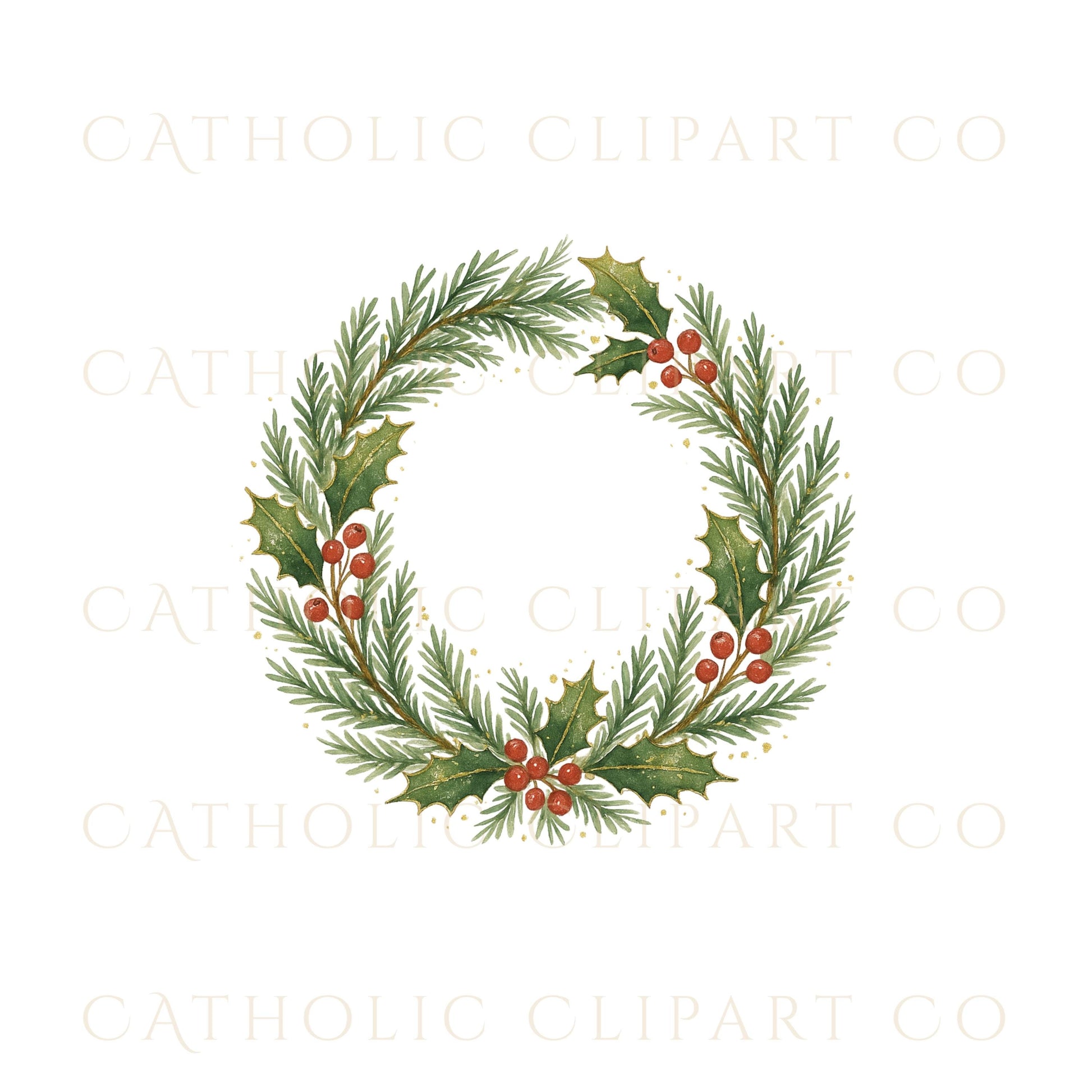 Elegant poinsettia and evergreen wreath clipart — Guirnalda elegante de nochebuenas y ramas verdes