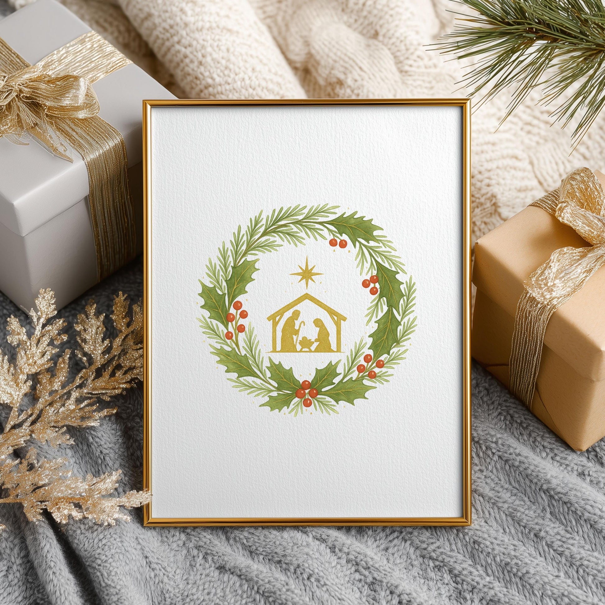 Catholic holiday wreath clipart for cards and planners — Clipart de guirnalda católica para tarjetas y planificadores