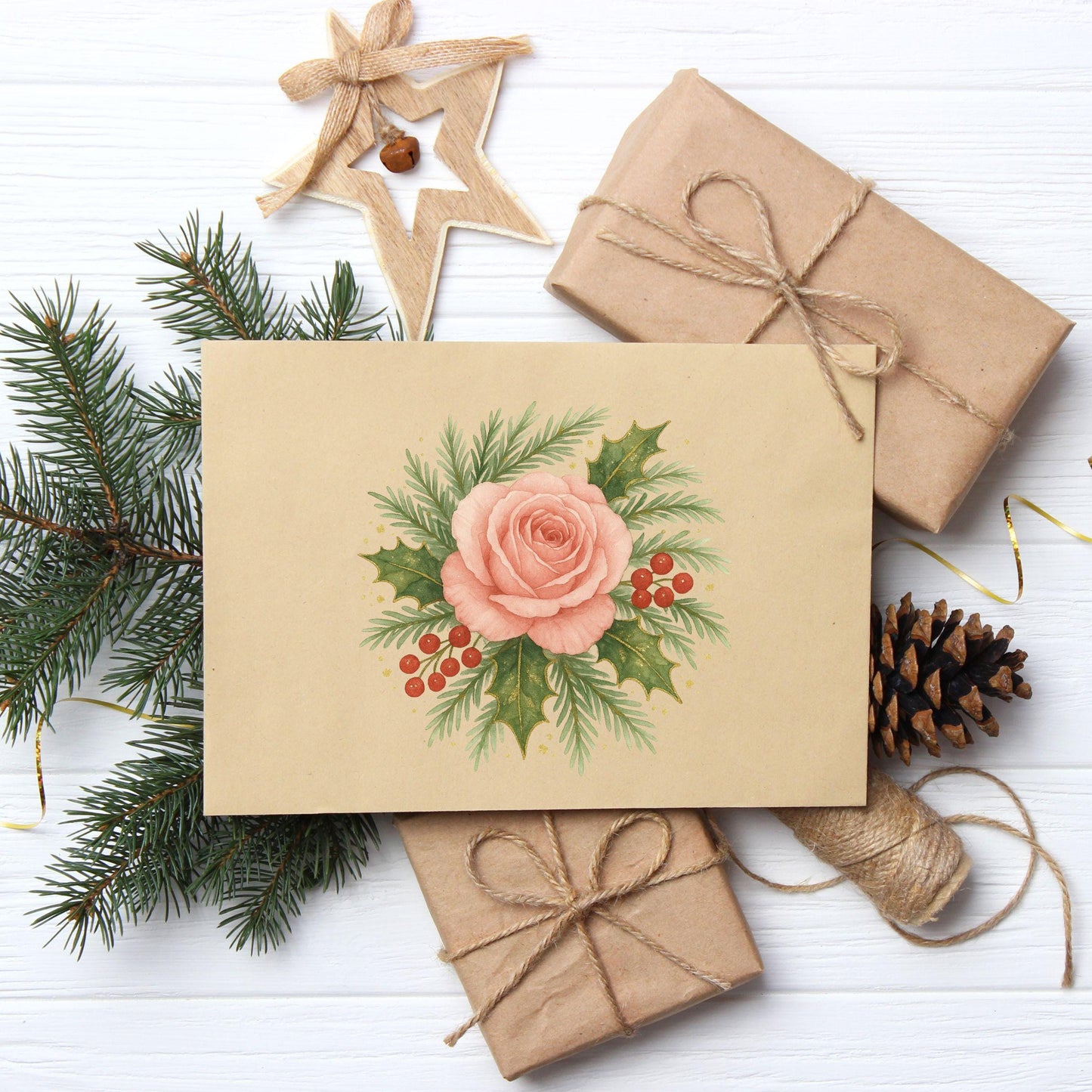 Religious Christmas wreath with cross and evergreen branches — Guirnalda navideña religiosa con cruz y ramas de pino