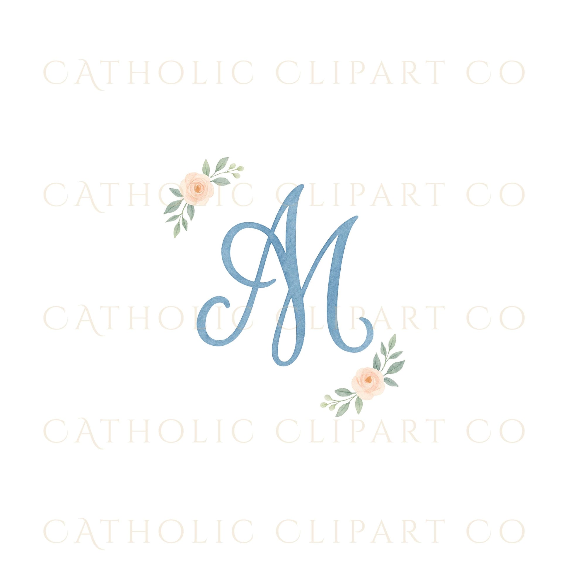 Blue monogram with watercolor splash background • Monograma azul con fondo de acuarela