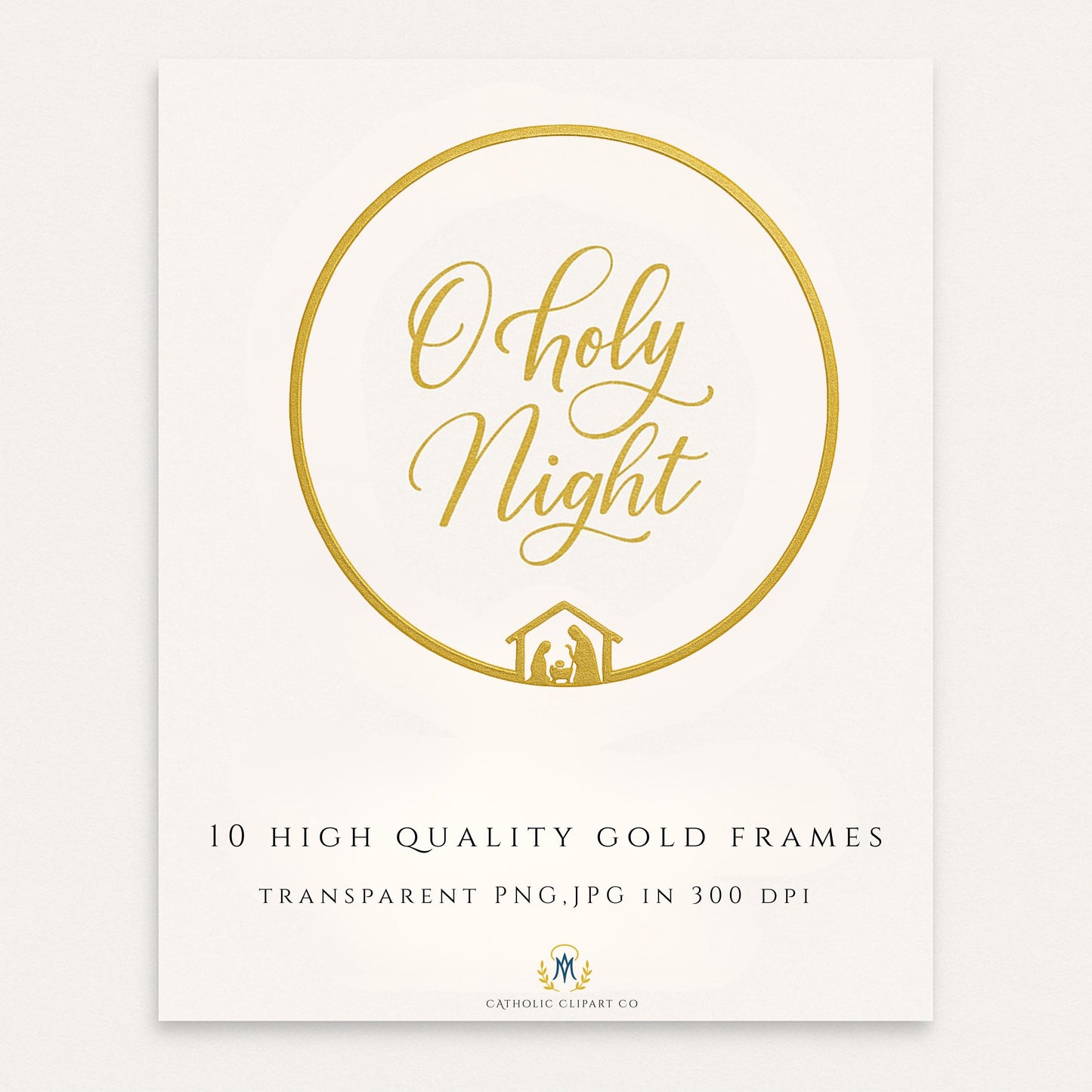 Catholic Christmas Gold Frames Clipart | Nativity & Marian Frames | Gold Halo Borders | Religious Holiday Clipart PNG JPG