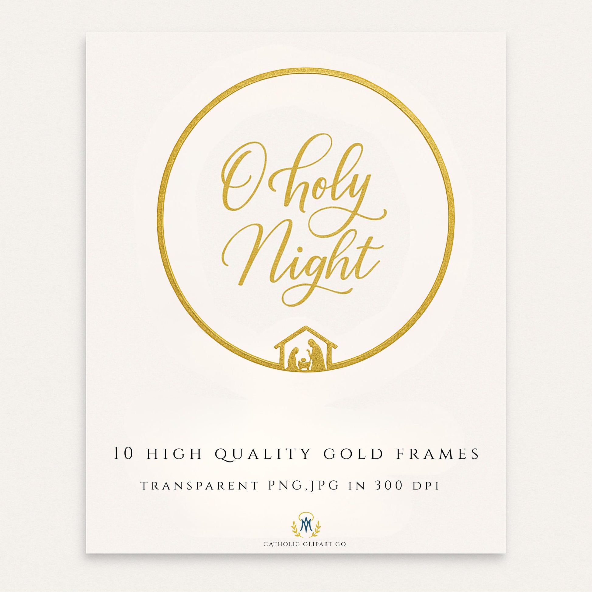 Catholic Christmas Gold Frames Clipart | Nativity & Marian Frames | Gold Halo Borders | Religious Holiday Clipart PNG JPG