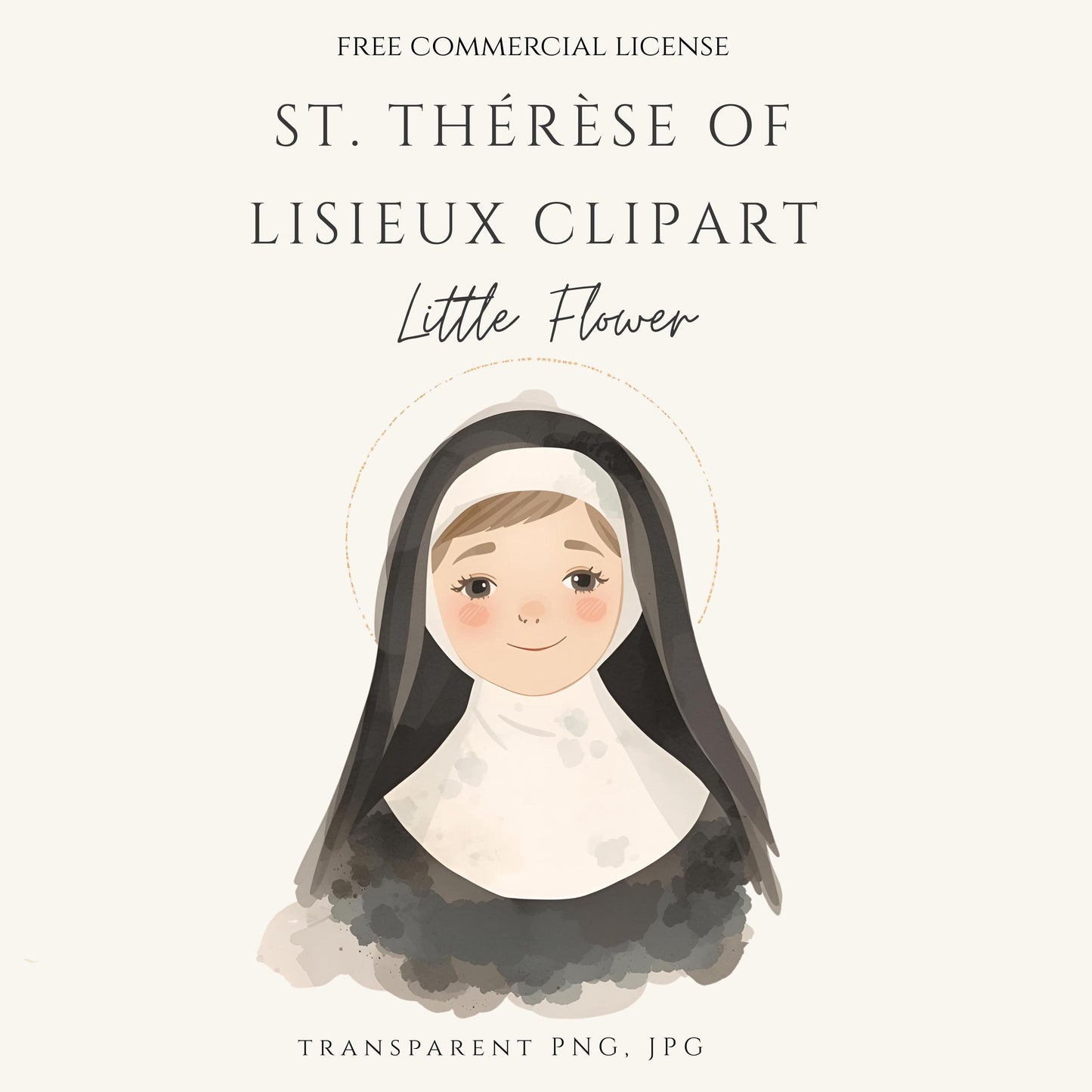 St. Thérèse of Lisieux hand-drawn clipart | Ilustración dibujada a mano de Santa Teresita del Niño Jesús
