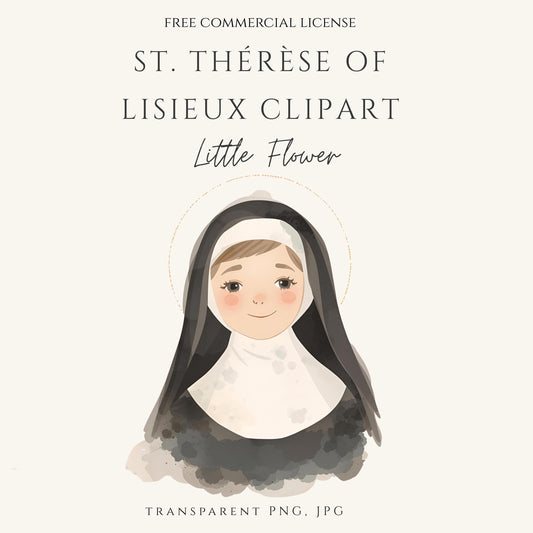 St. Thérèse of Lisieux hand-drawn clipart | Ilustración dibujada a mano de Santa Teresita del Niño Jesús